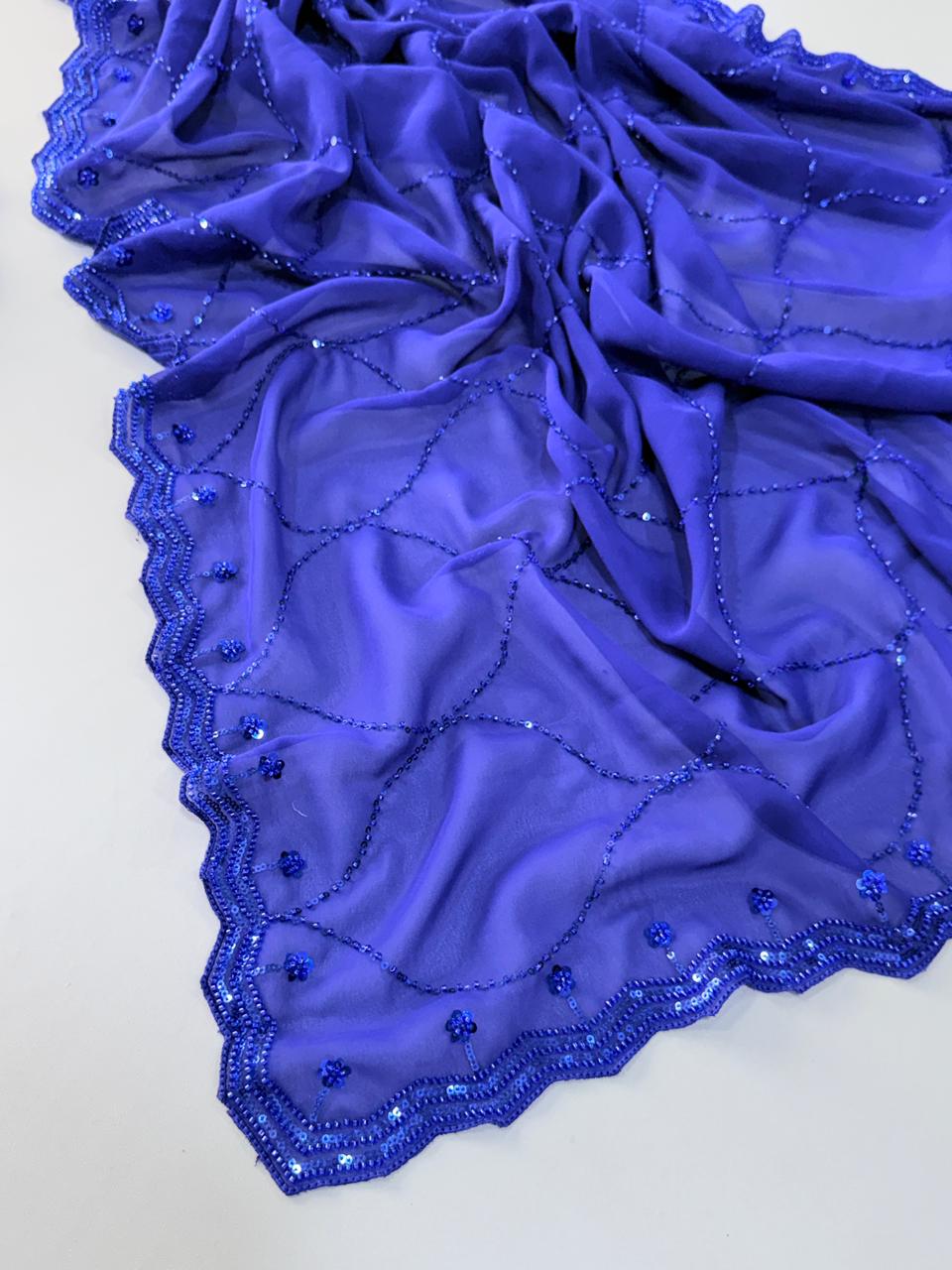Royal Blue Premium Pure Georgette Saree