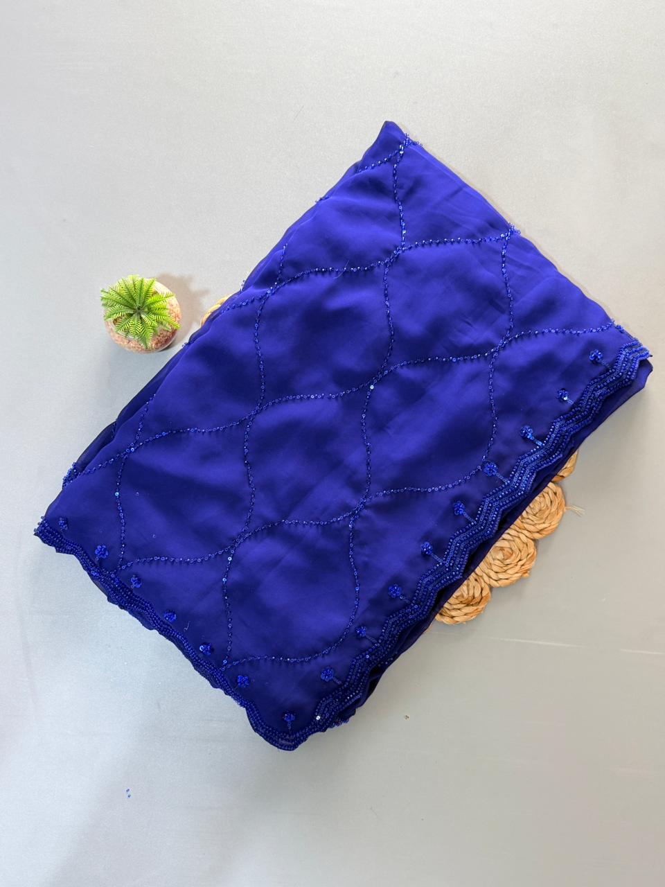 Royal Blue Premium Pure Georgette Saree