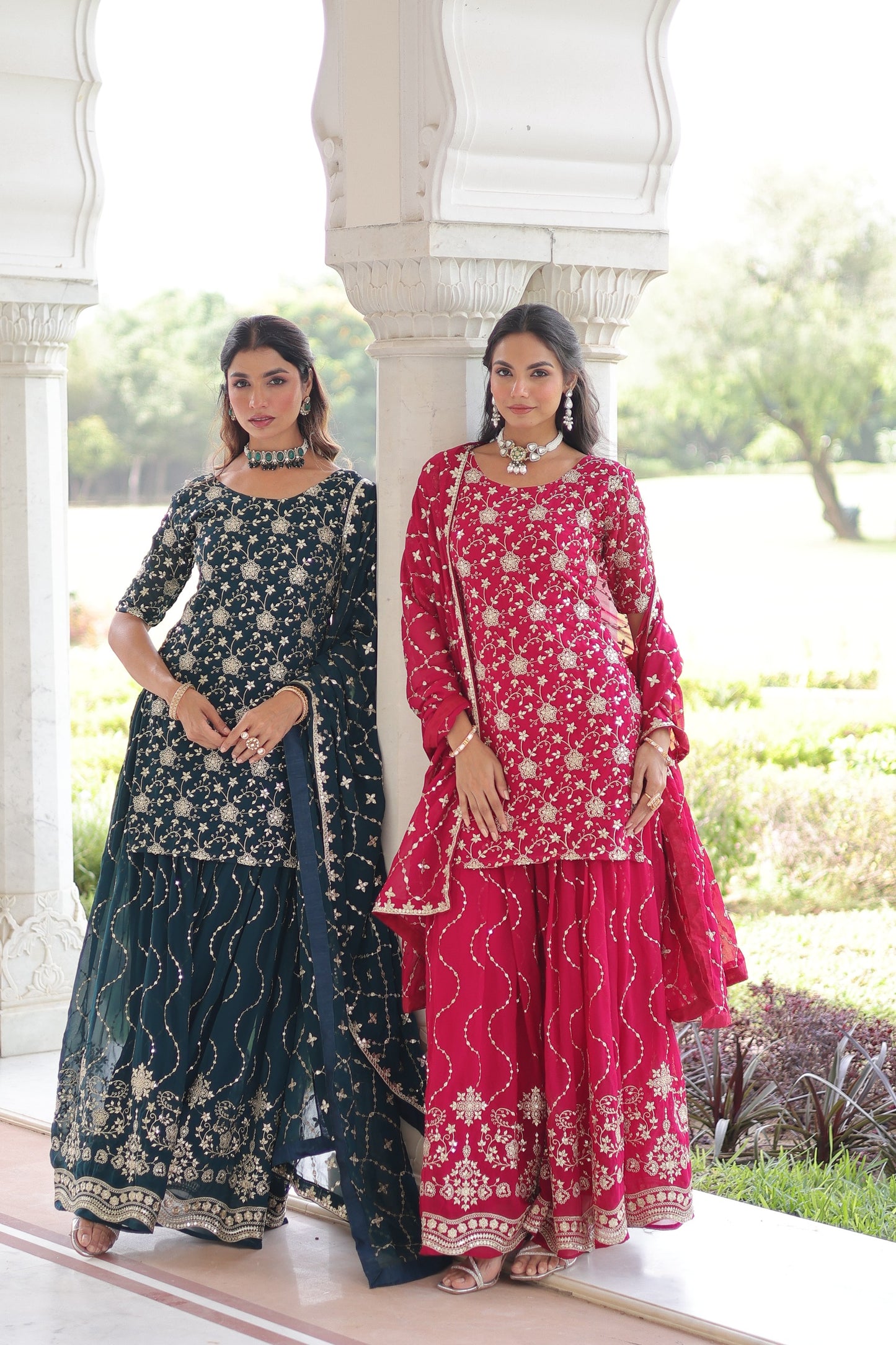 PREMIUM DESIGNER READYMADE TOP-SHARARA-DUPATTA SET