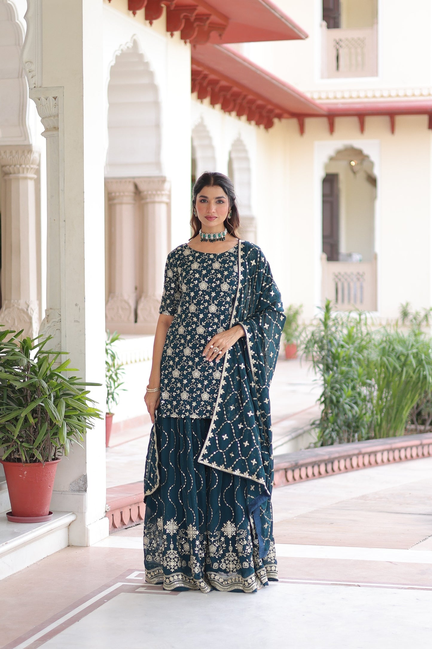 PREMIUM DESIGNER READYMADE TOP-SHARARA-DUPATTA SET