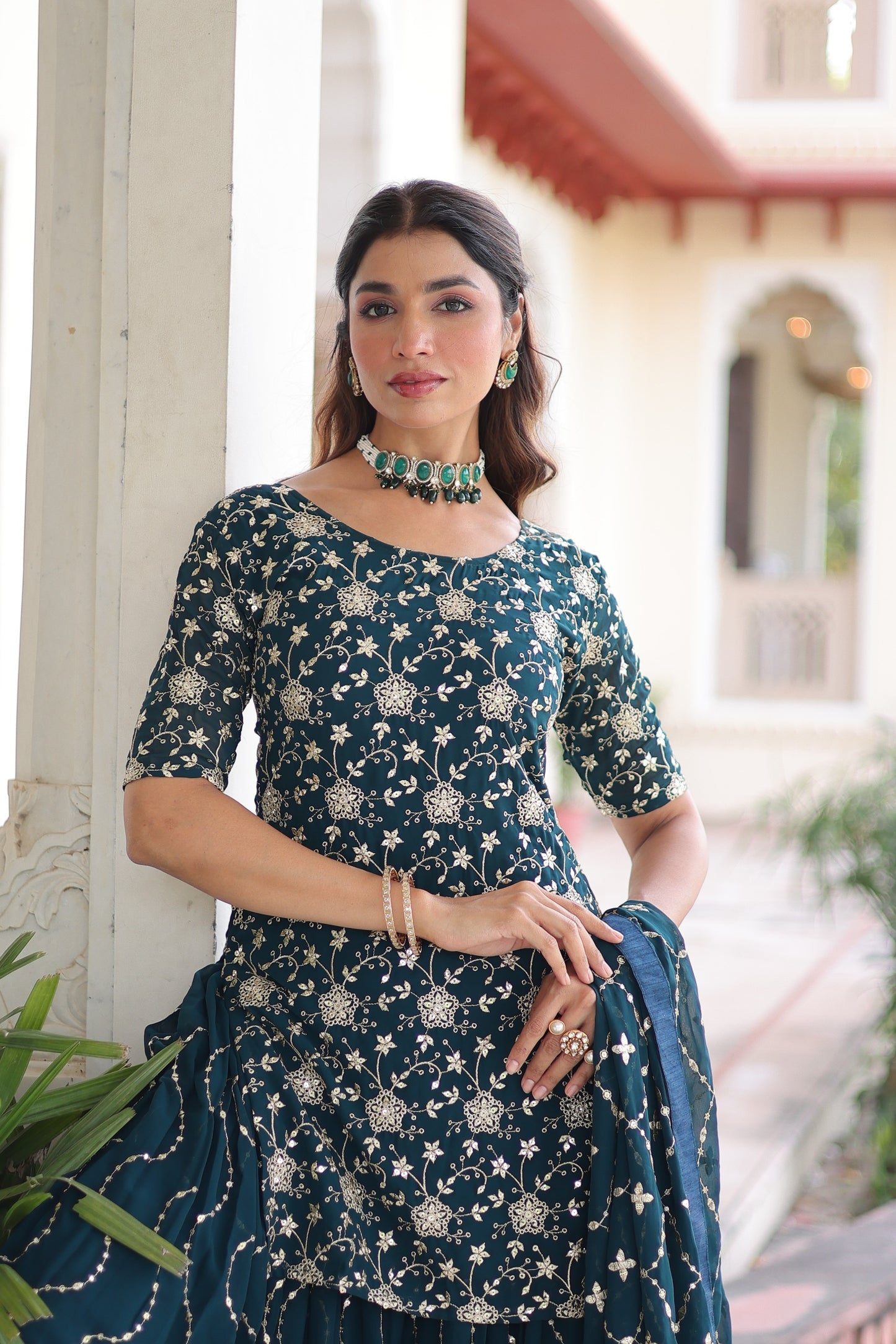 PREMIUM DESIGNER READYMADE TOP-SHARARA-DUPATTA SET