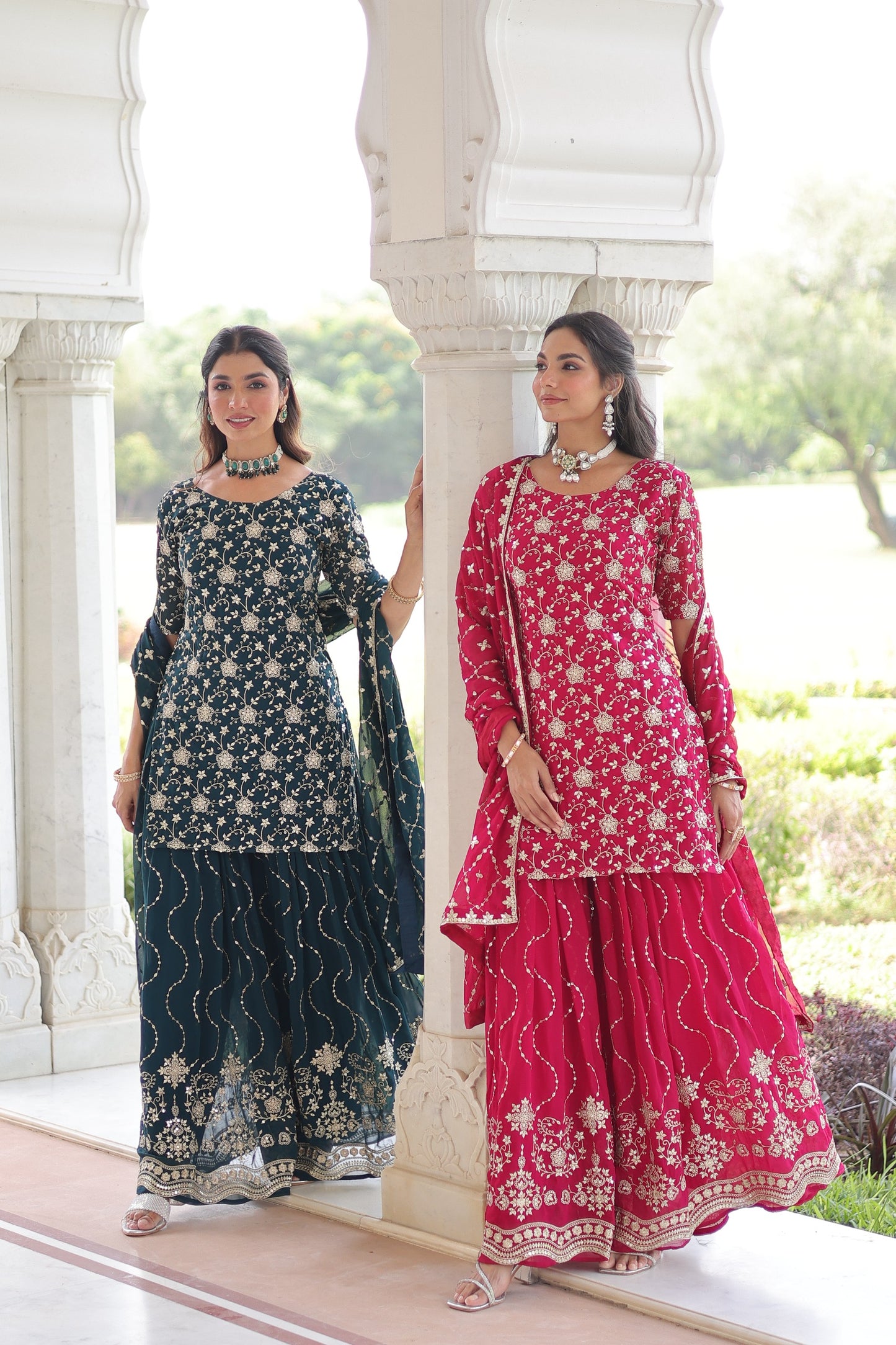 PREMIUM DESIGNER READYMADE TOP-SHARARA-DUPATTA SET