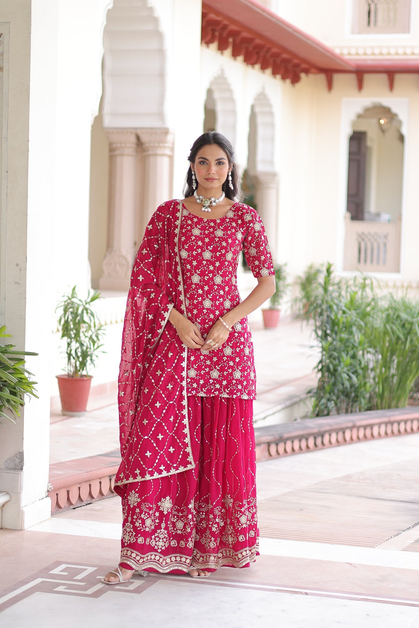 PREMIUM DESIGNER READYMADE TOP-SHARARA-DUPATTA SET