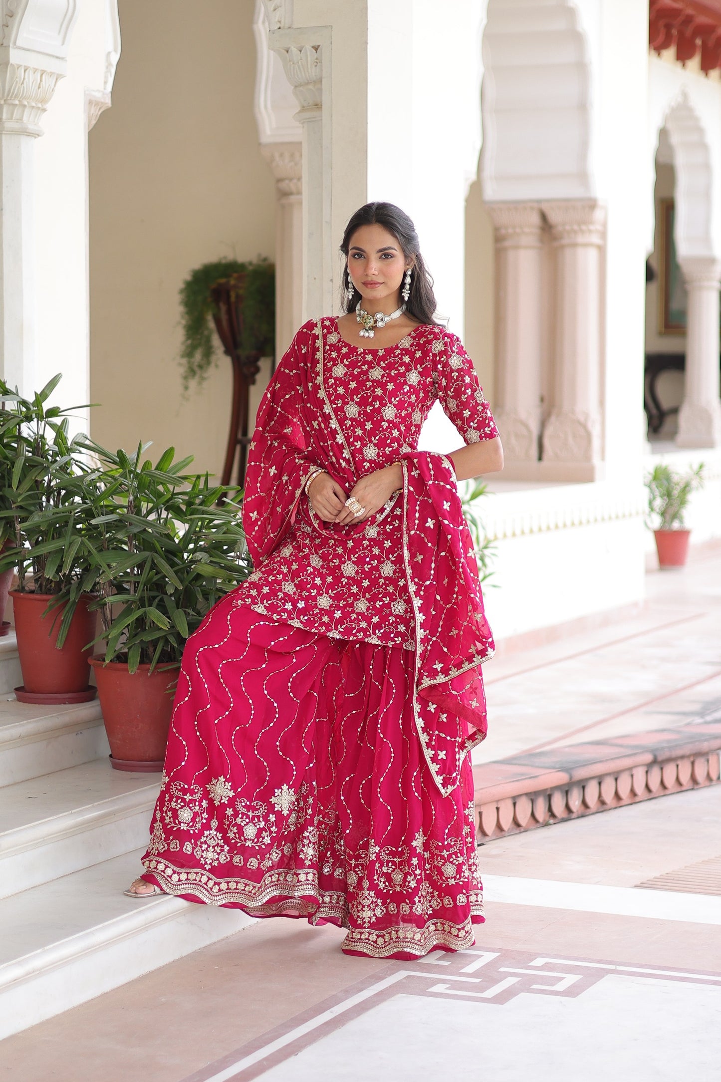 PREMIUM DESIGNER READYMADE TOP-SHARARA-DUPATTA SET