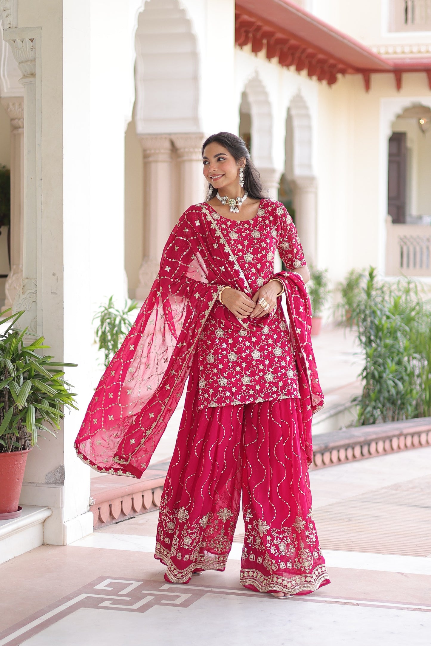 PREMIUM DESIGNER READYMADE TOP-SHARARA-DUPATTA SET