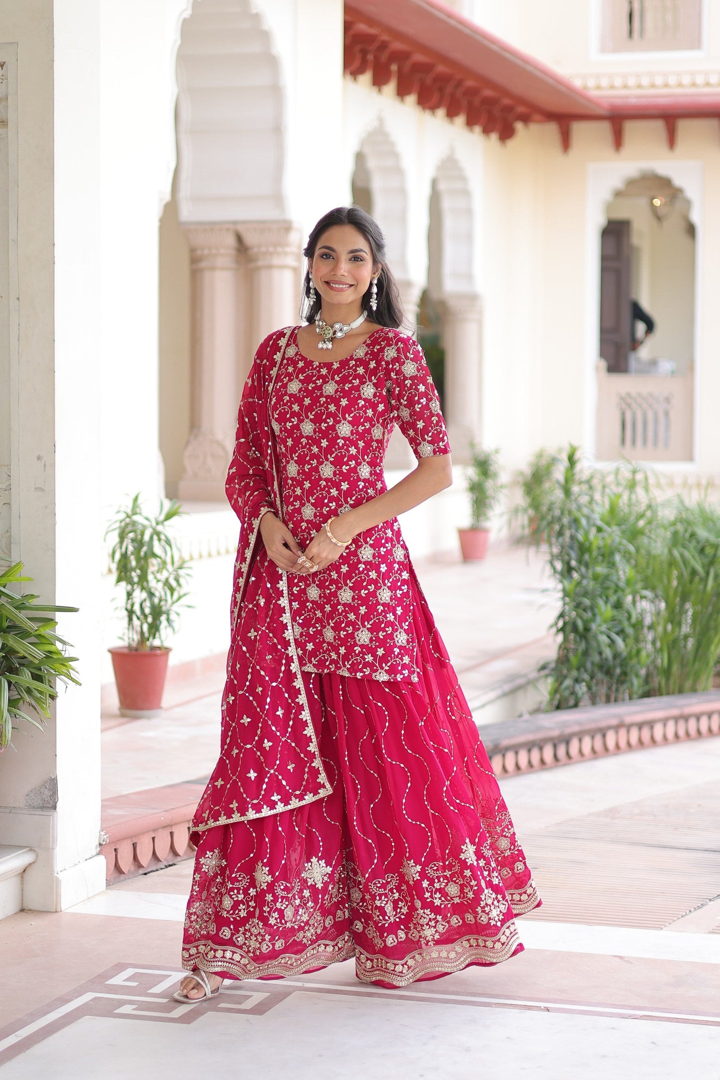 PREMIUM DESIGNER READYMADE TOP-SHARARA-DUPATTA SET