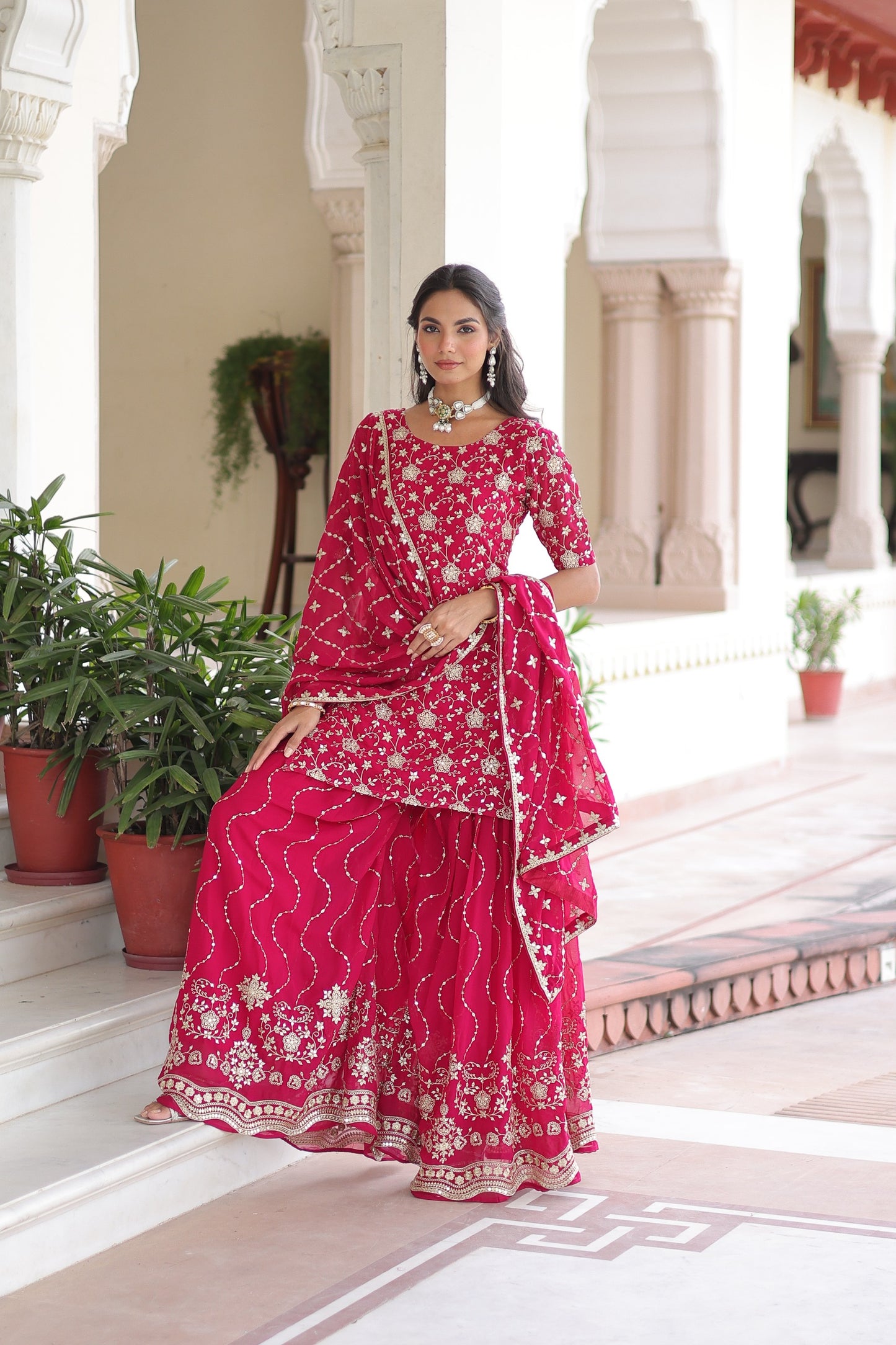PREMIUM DESIGNER READYMADE TOP-SHARARA-DUPATTA SET