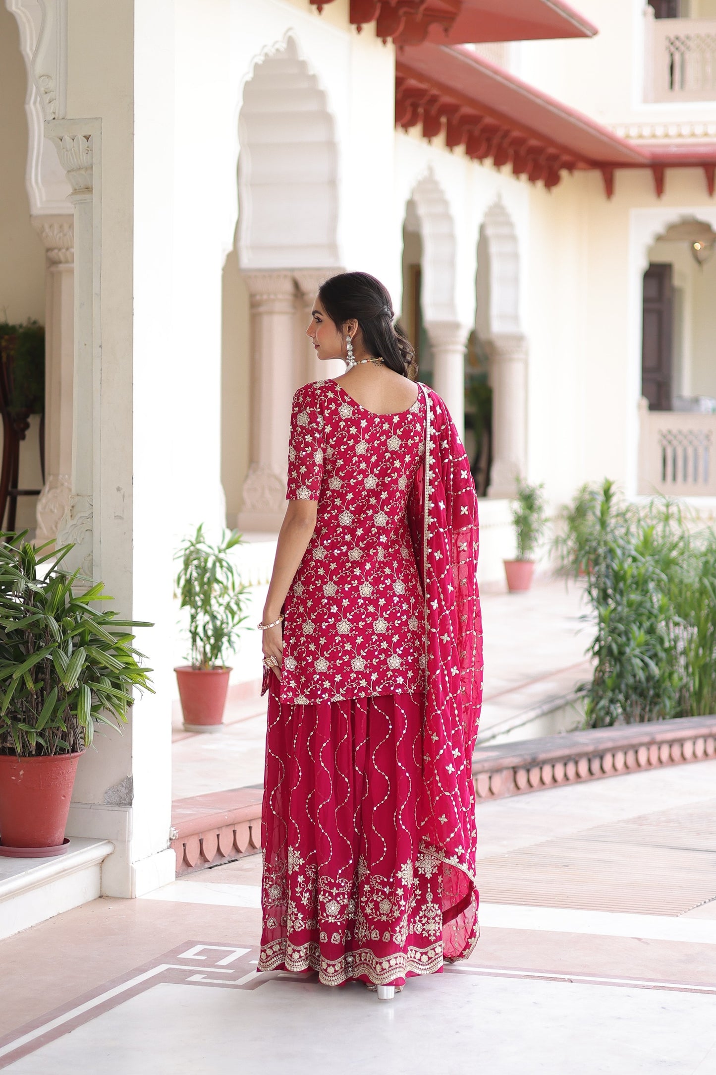 PREMIUM DESIGNER READYMADE TOP-SHARARA-DUPATTA SET
