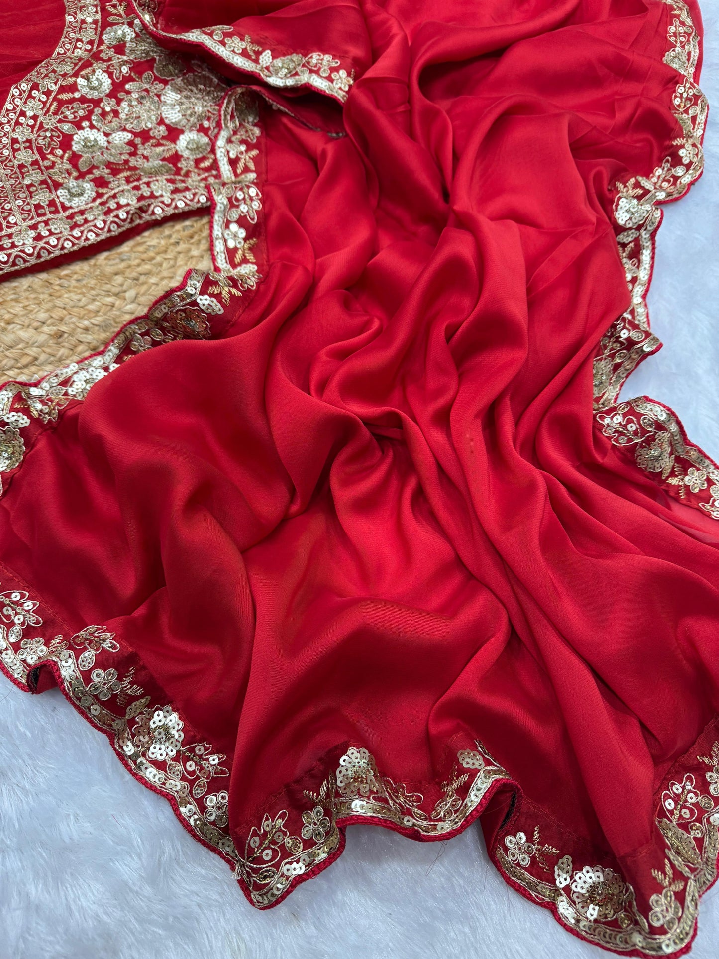 Red Lusture Premium Rangoli Silk Saree