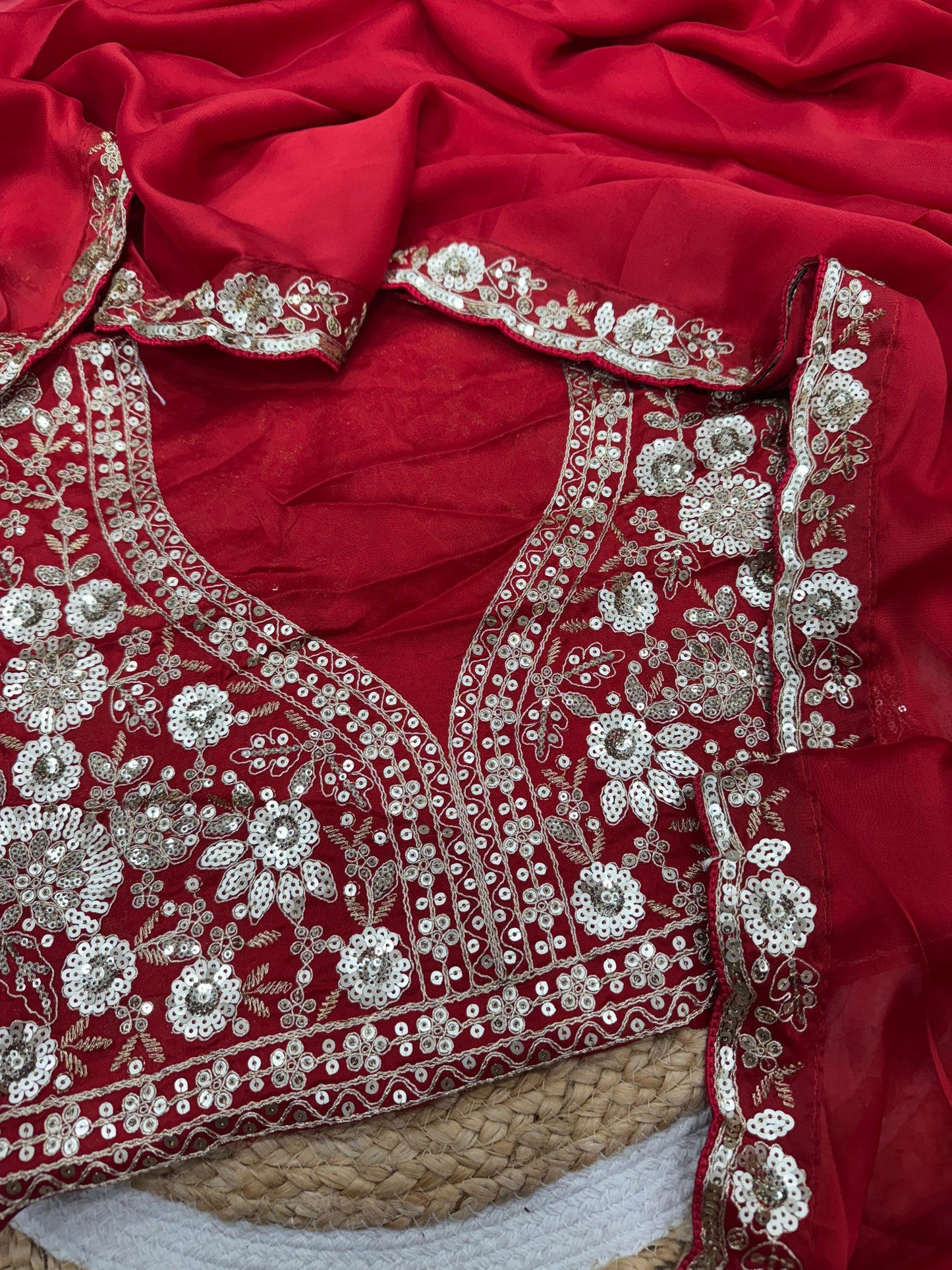 Red Lusture Premium Rangoli Silk Saree
