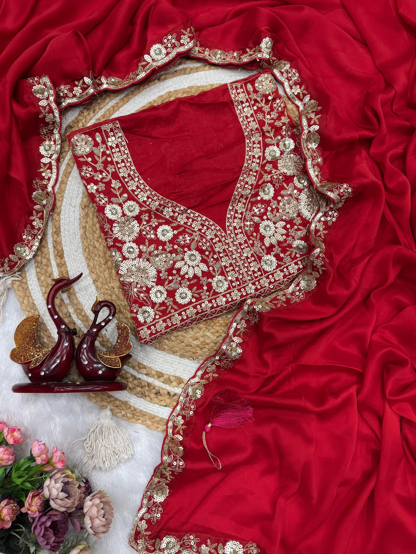Red Lusture Premium Rangoli Silk Saree
