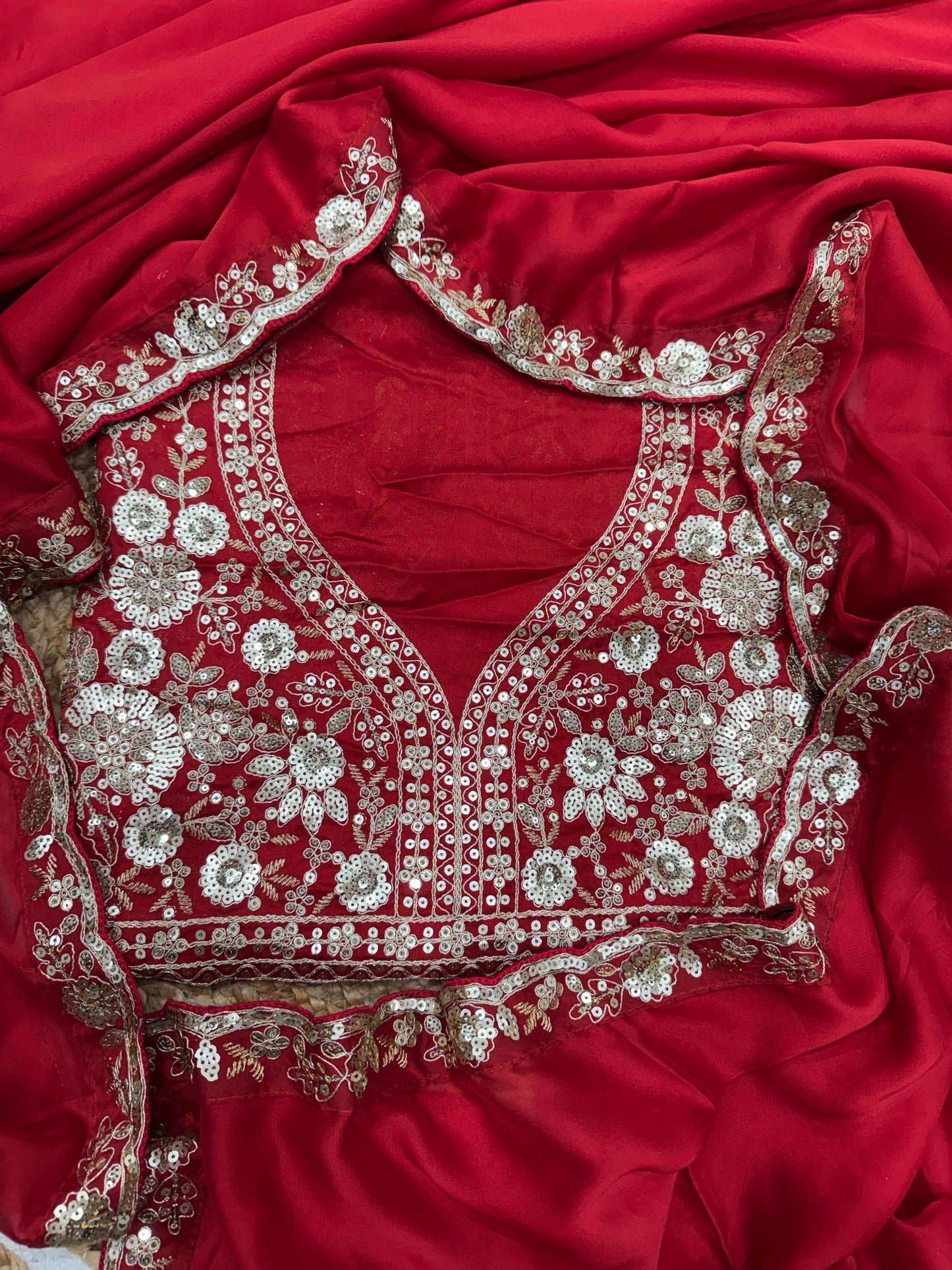 Red Lusture Premium Rangoli Silk Saree