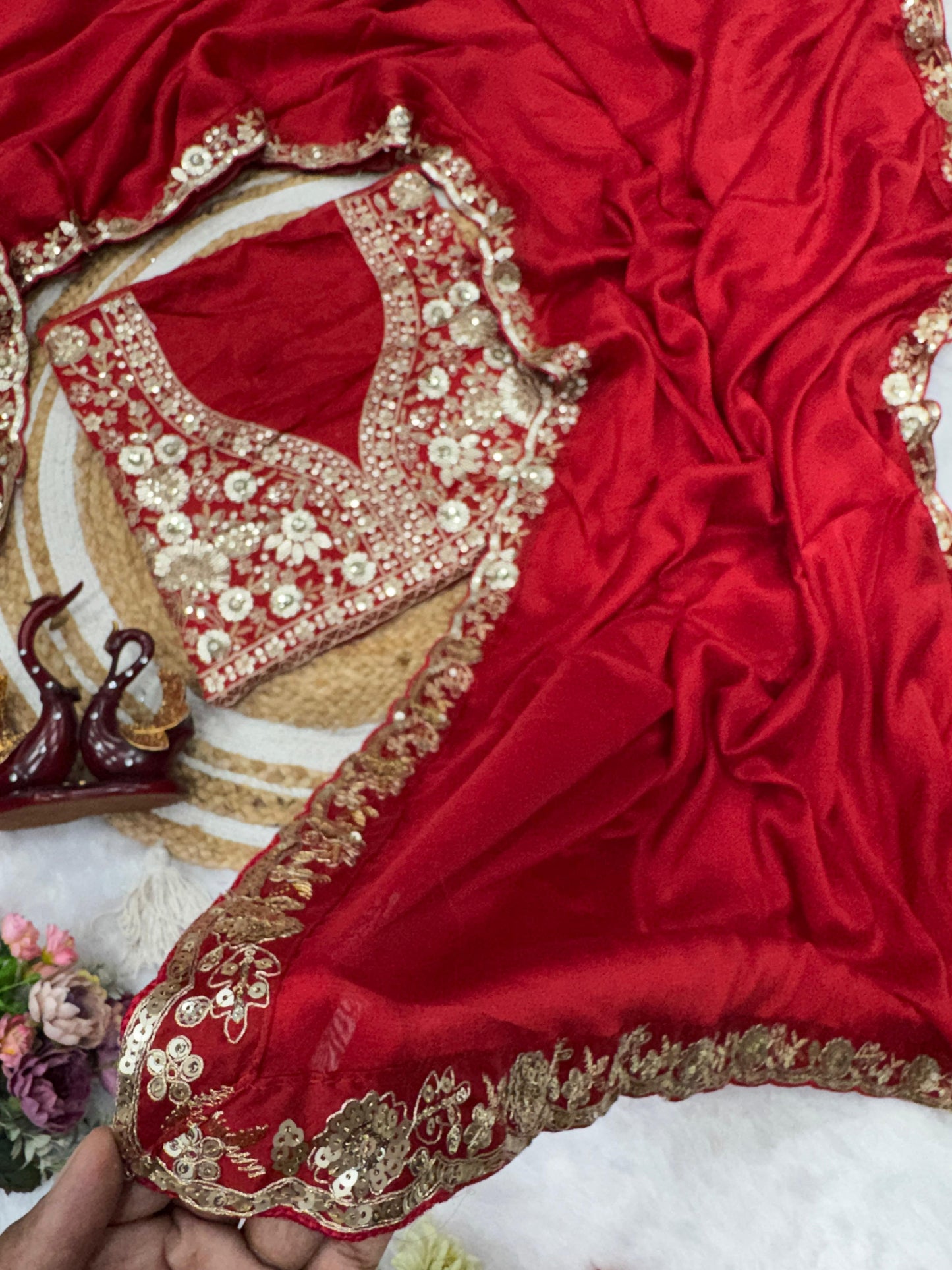 Red Lusture Premium Rangoli Silk Saree