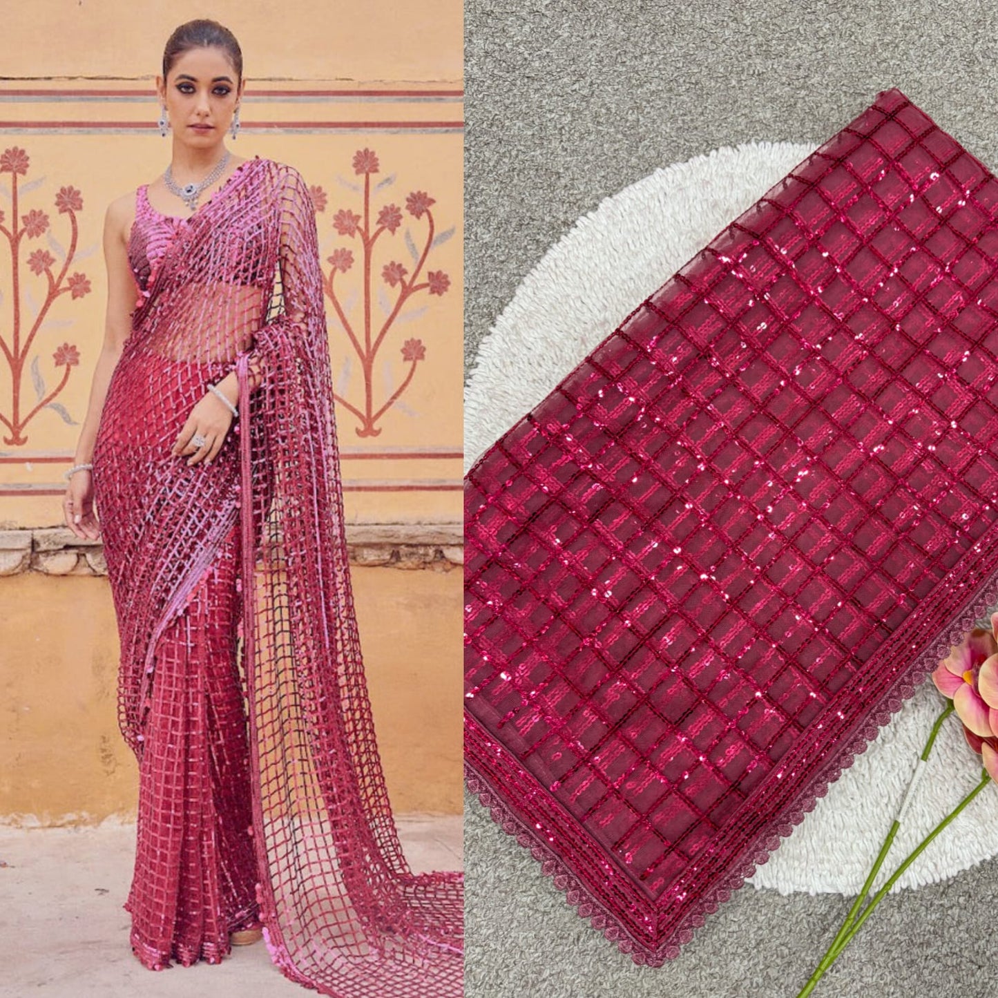 Premium Bollywood Blockbuster Pinkish Sequin Saree