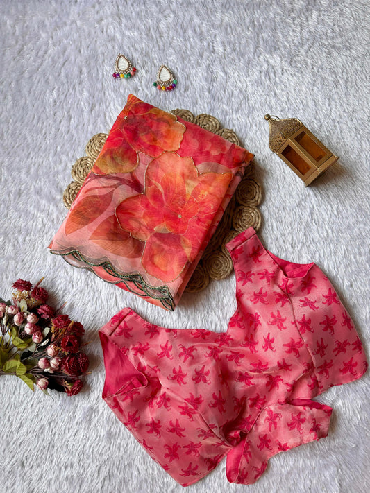Elegant Floral Organza Saree