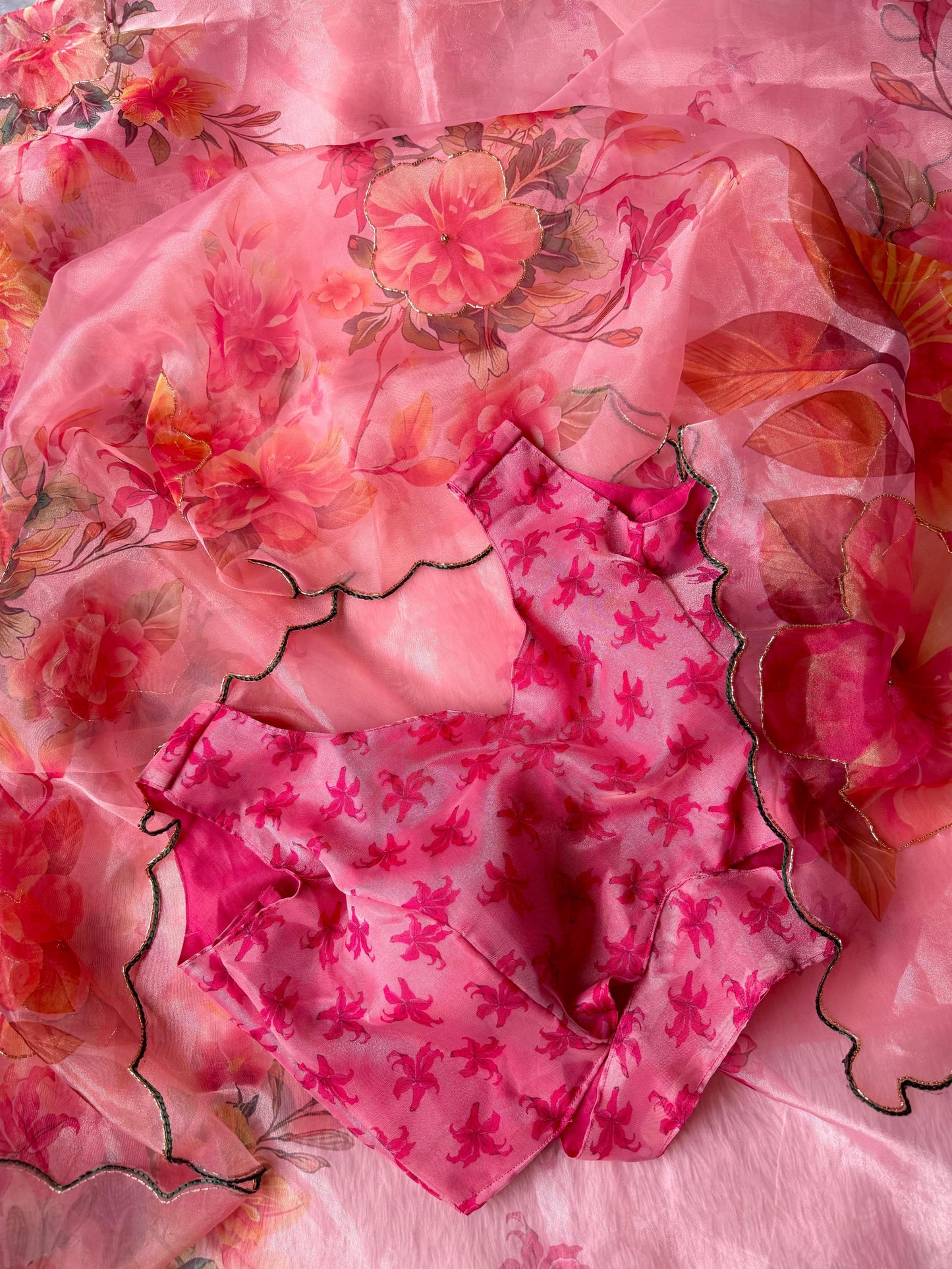 Elegant Floral Organza Saree