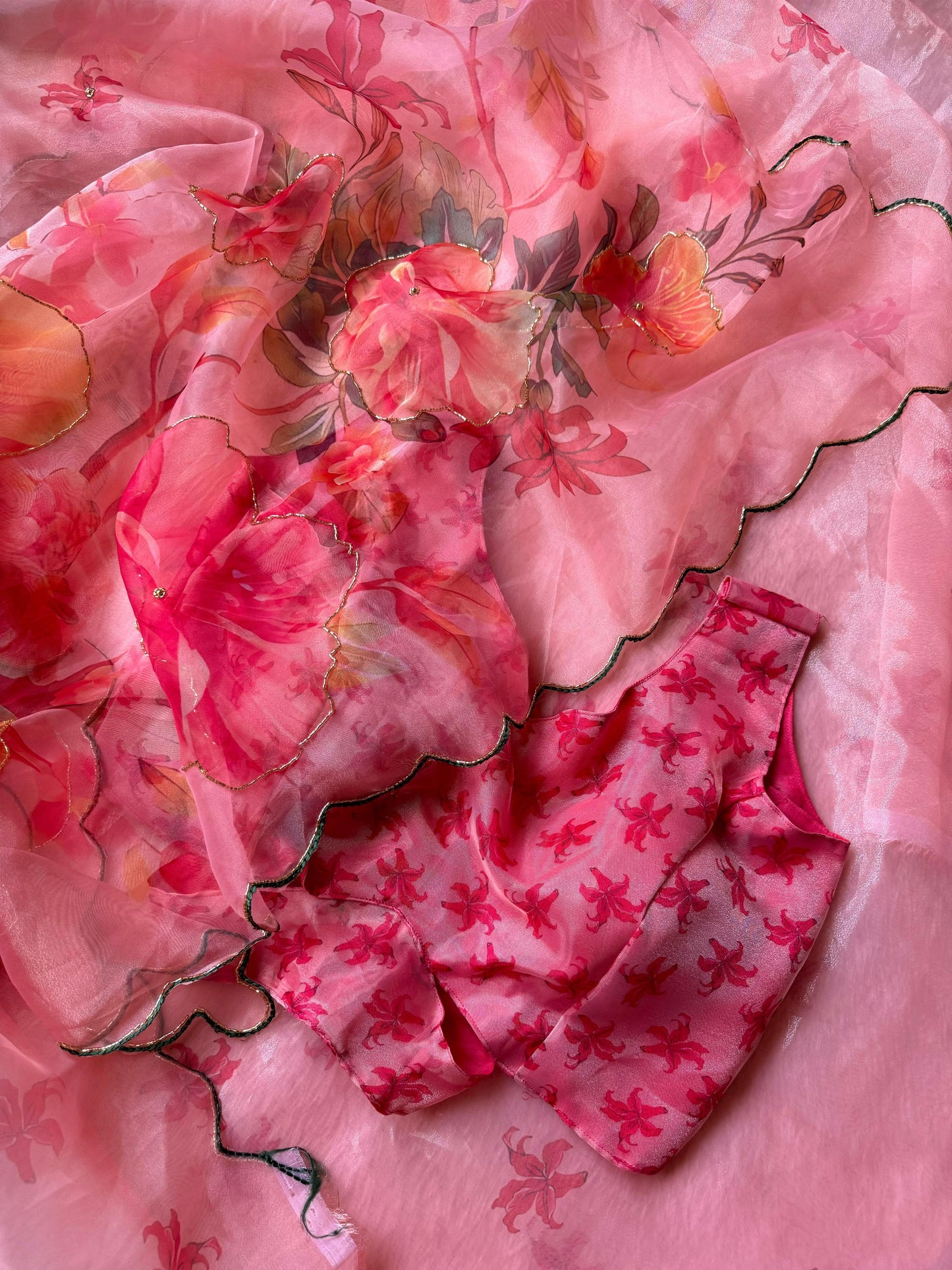 Elegant Floral Organza Saree