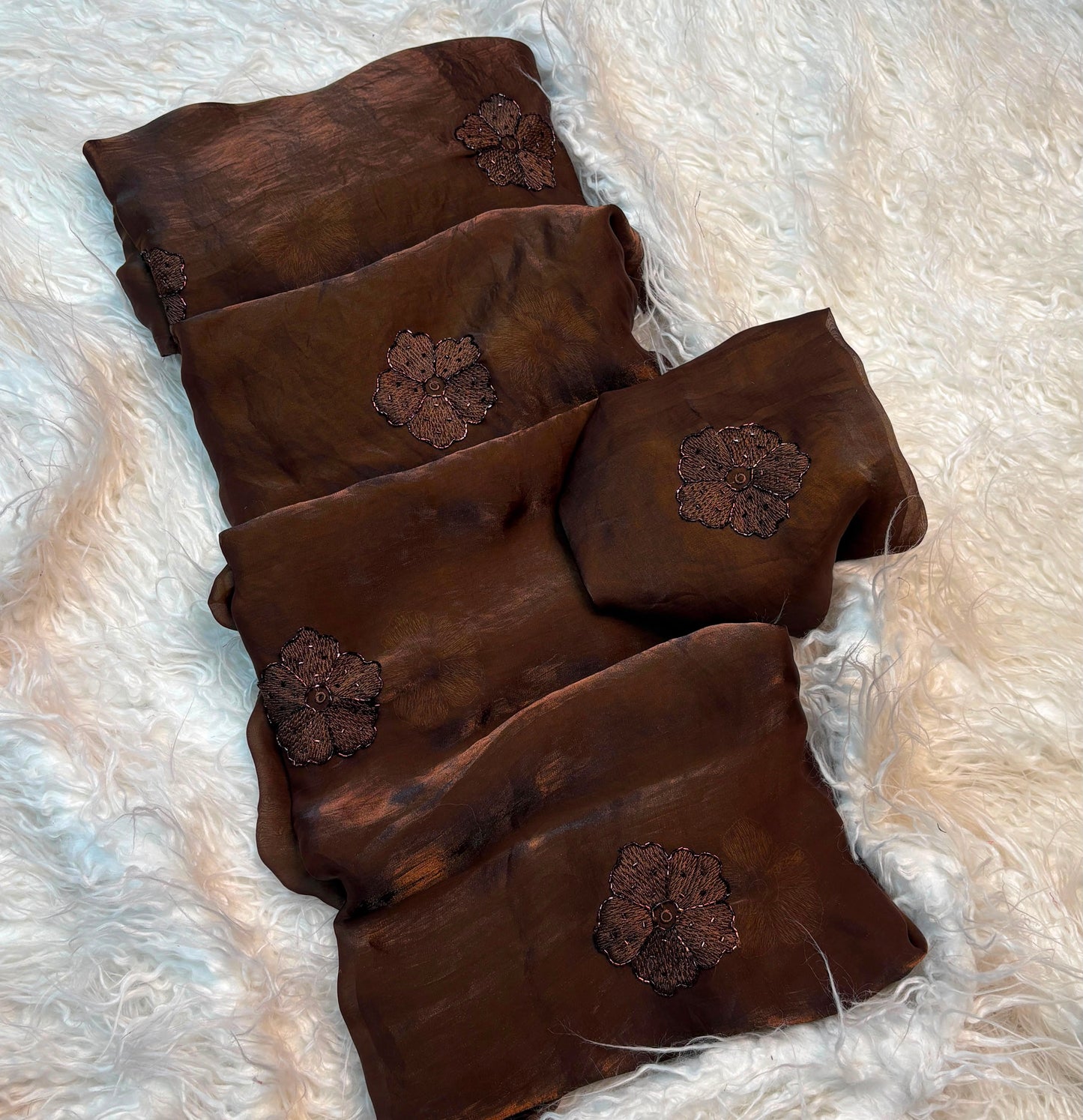 Dark Mocha Premium Space Silk Saree with Beads & Embroidery