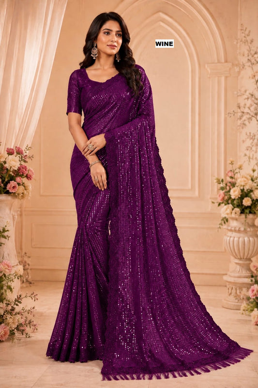 Bollywood Blockbuster 5mm Sequins Georgette Saree with Cutwork Border