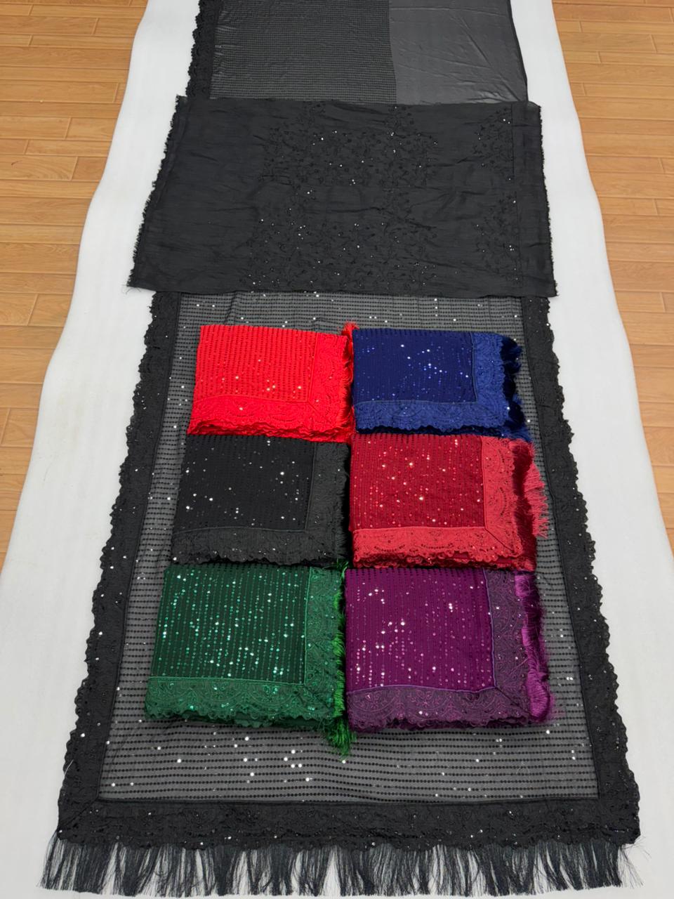 Bollywood Blockbuster 5mm Sequins Georgette Saree with Cutwork Border