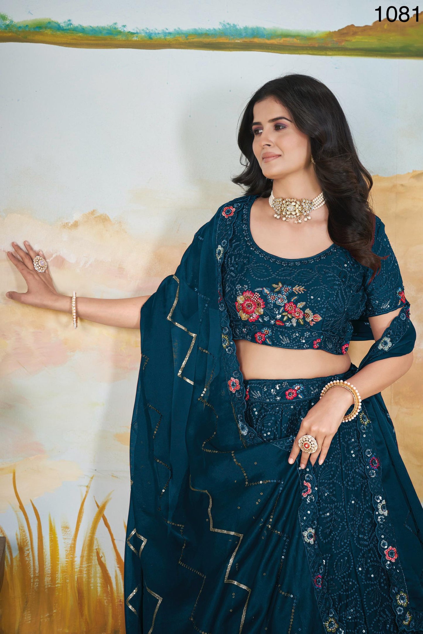 Teal Blue Designed Embroidered Premium Lehanga