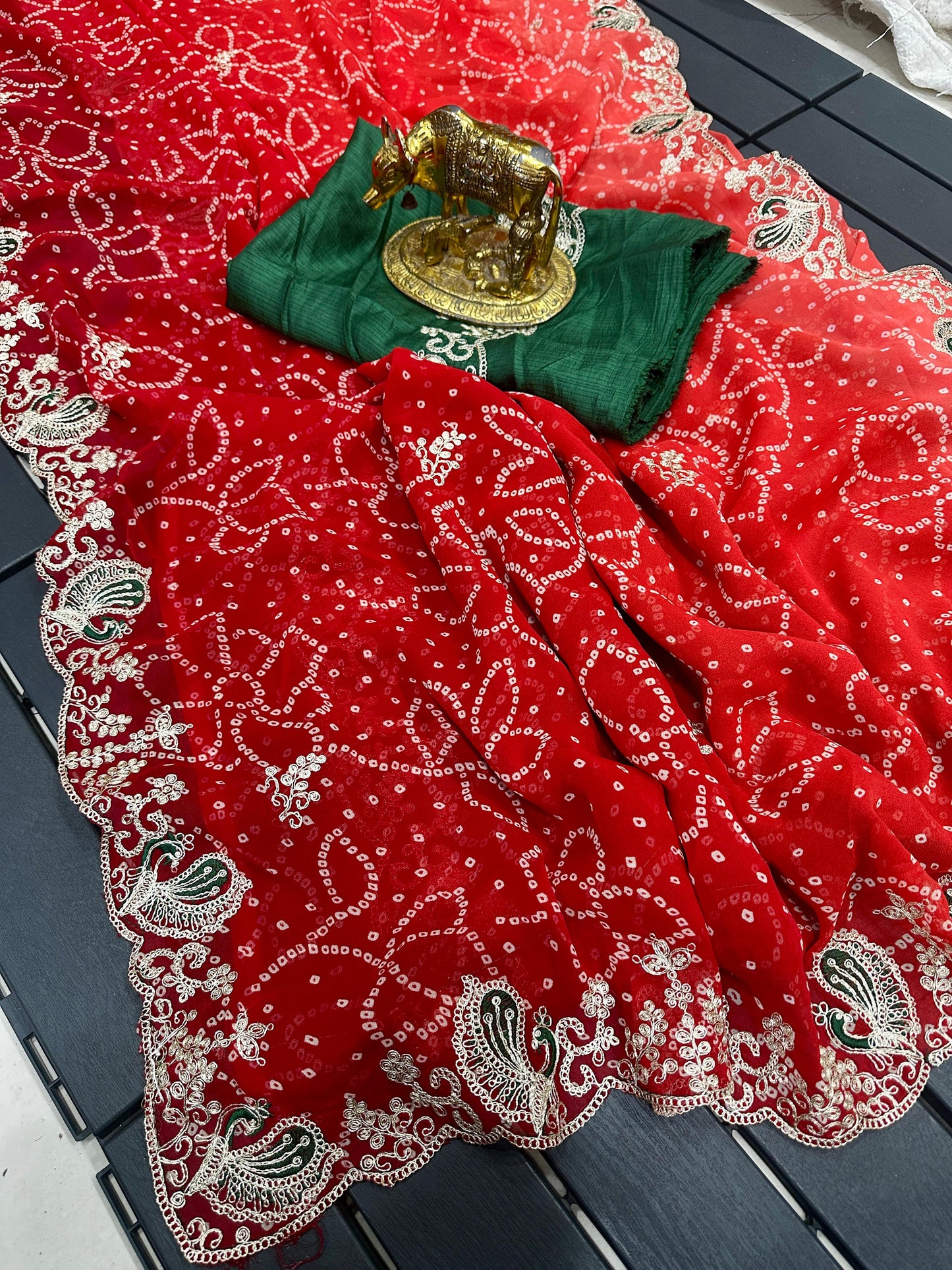 Traditional Jodhpuri Bandhani Pure Georgette Saree