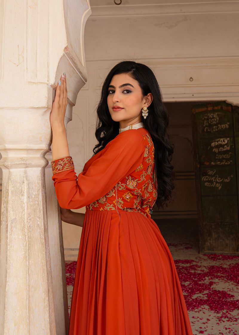 RED EXCLUSIVE READY TO WEAR PREMIUM GOWN–DUPATTA SET