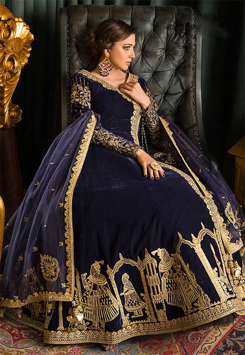 BLUE VELVET EMBROIDERED ANARKALI GOWN