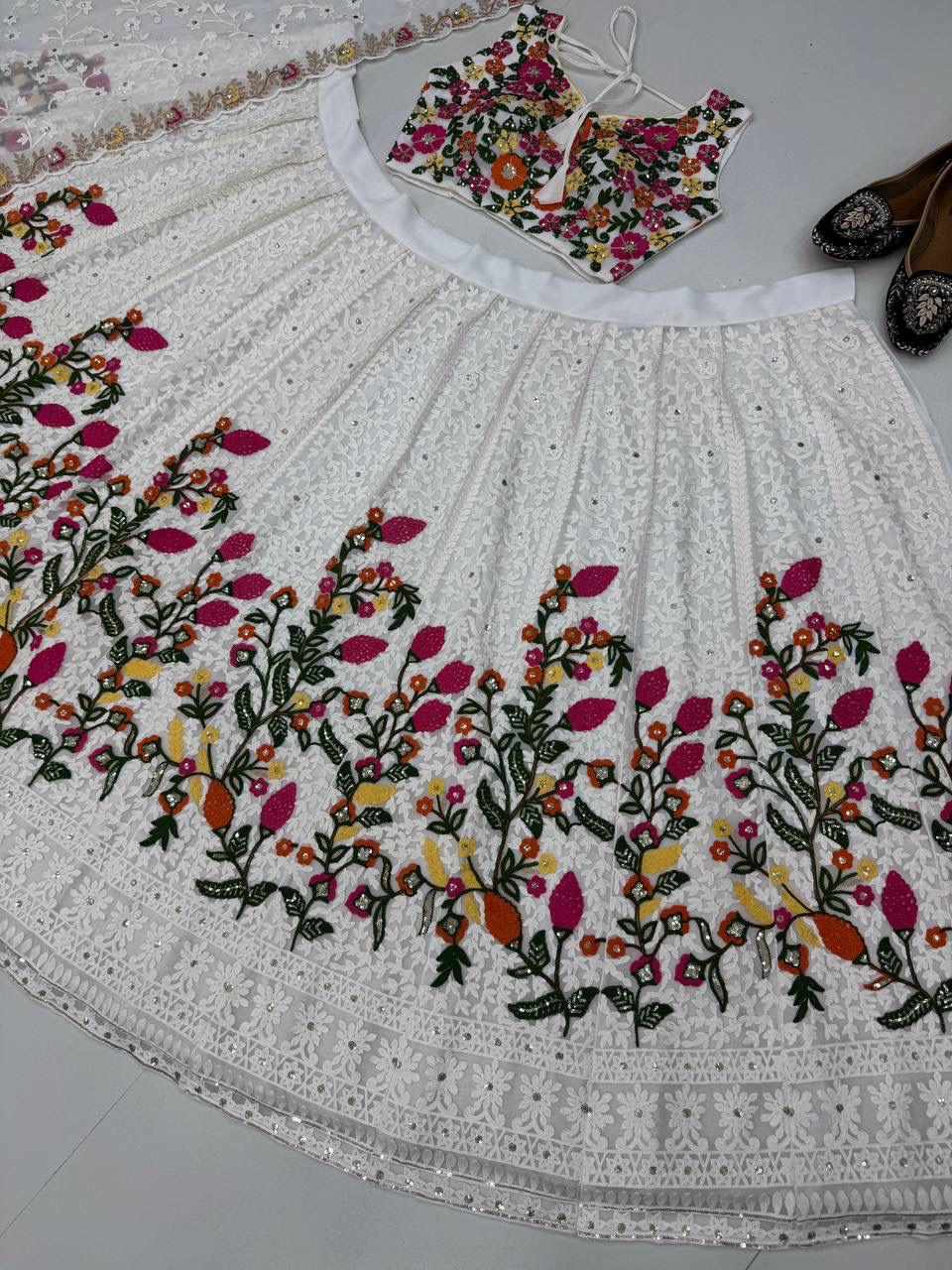 PARTY WEAR GEORGETTE CHINE SEQUENCE WORK LEHANGA