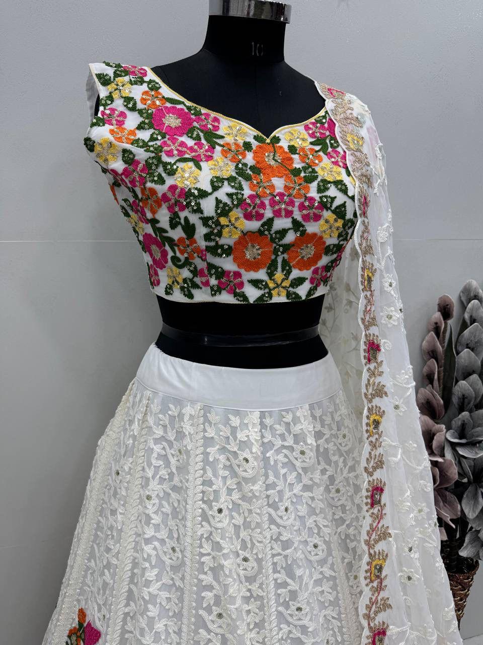 PARTY WEAR GEORGETTE CHINE SEQUENCE WORK LEHANGA