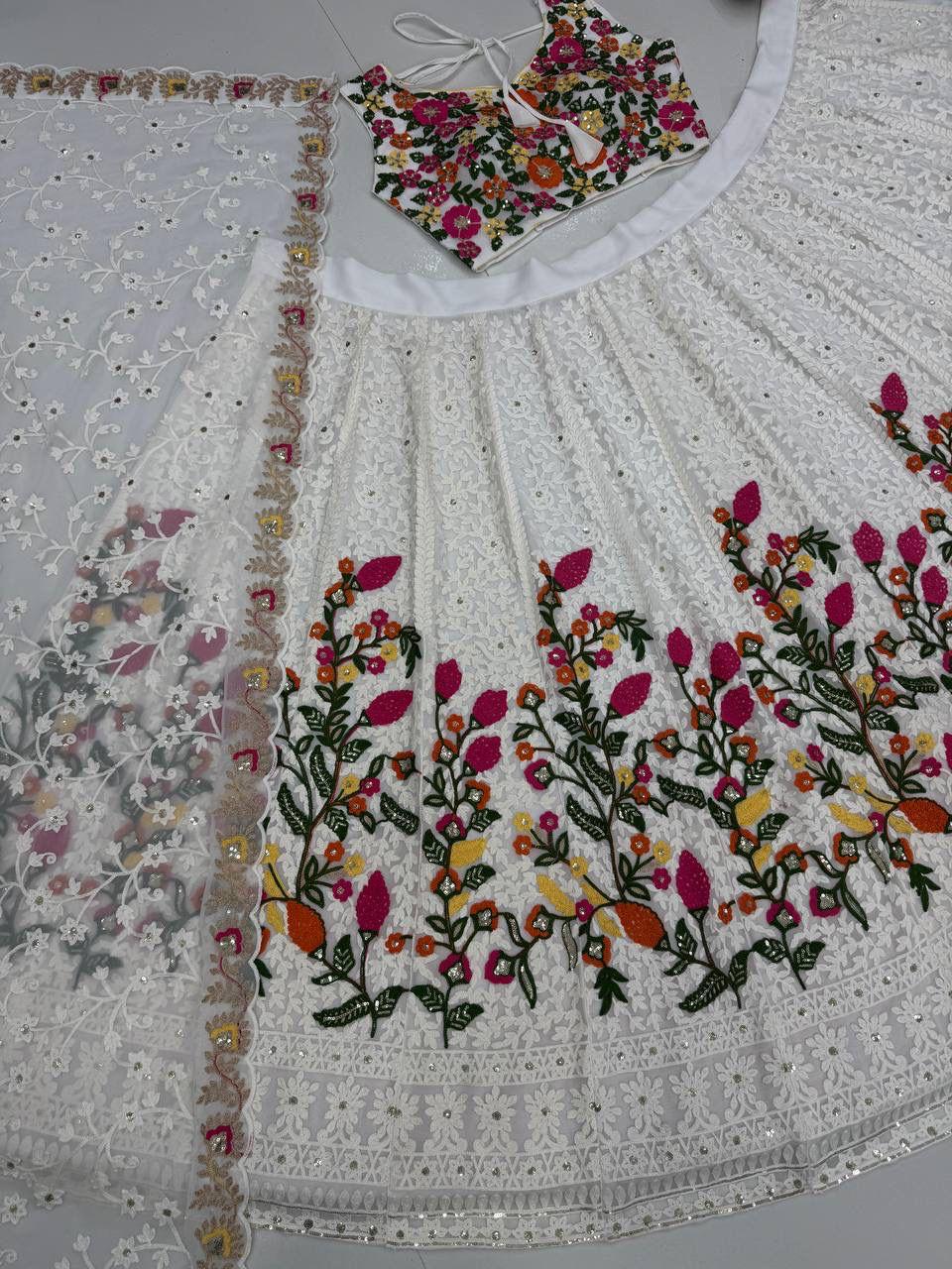 PARTY WEAR GEORGETTE CHINE SEQUENCE WORK LEHANGA