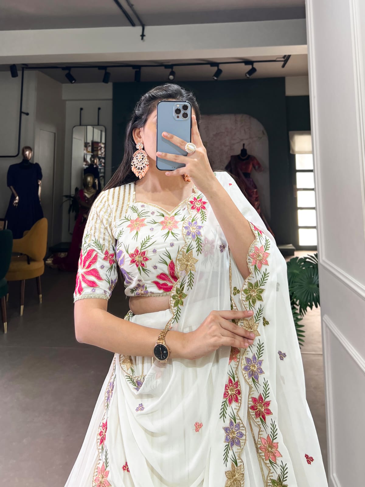 White Sequins Thread Embroidered Fashion Icon Lehanga