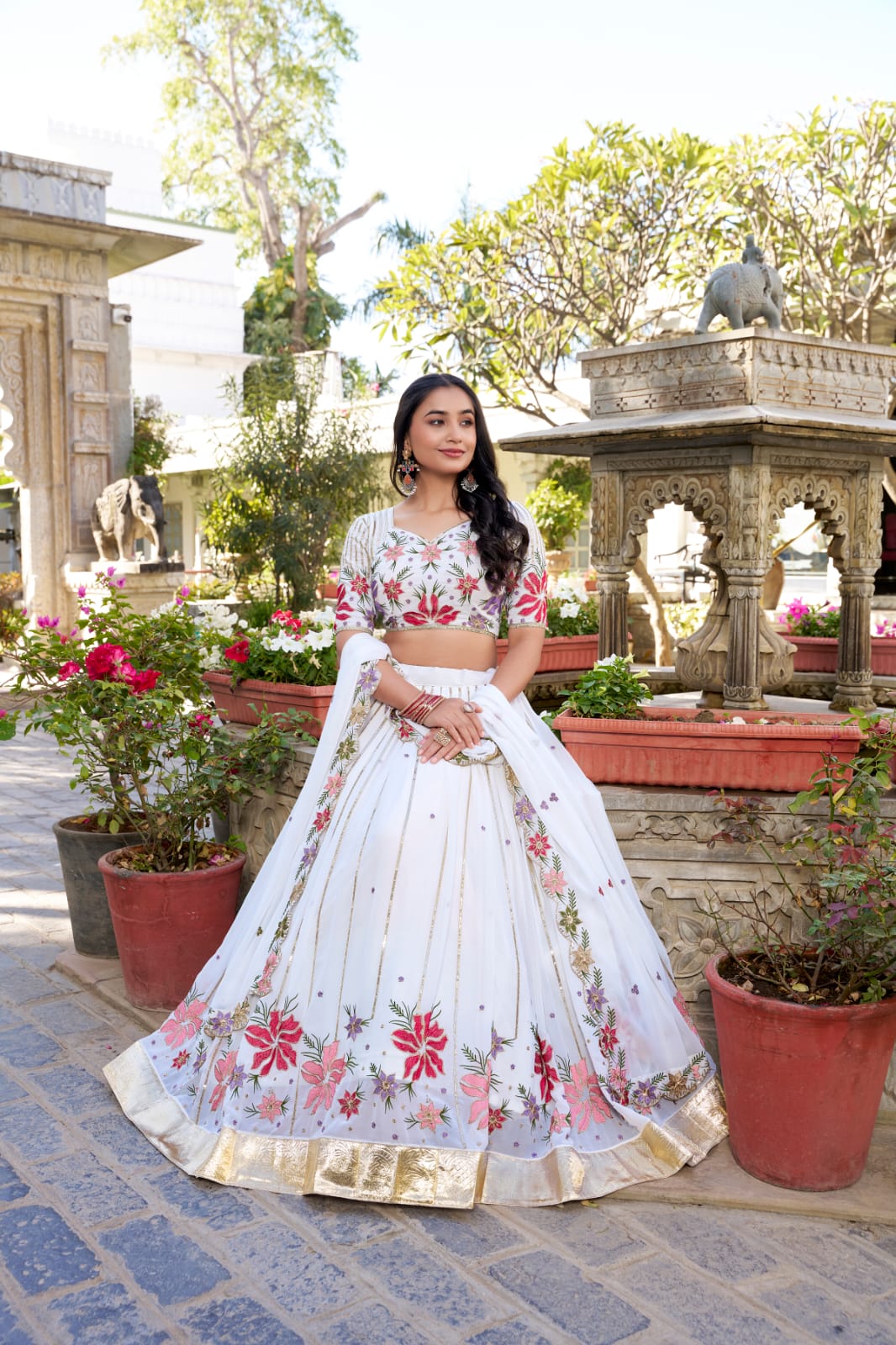 White Sequins Thread Embroidered Fashion Icon Lehanga