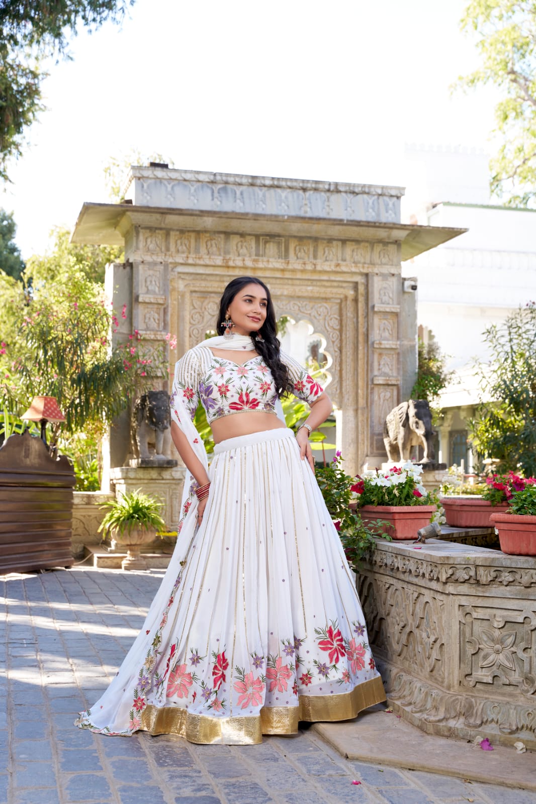White Sequins Thread Embroidered Fashion Icon Lehanga