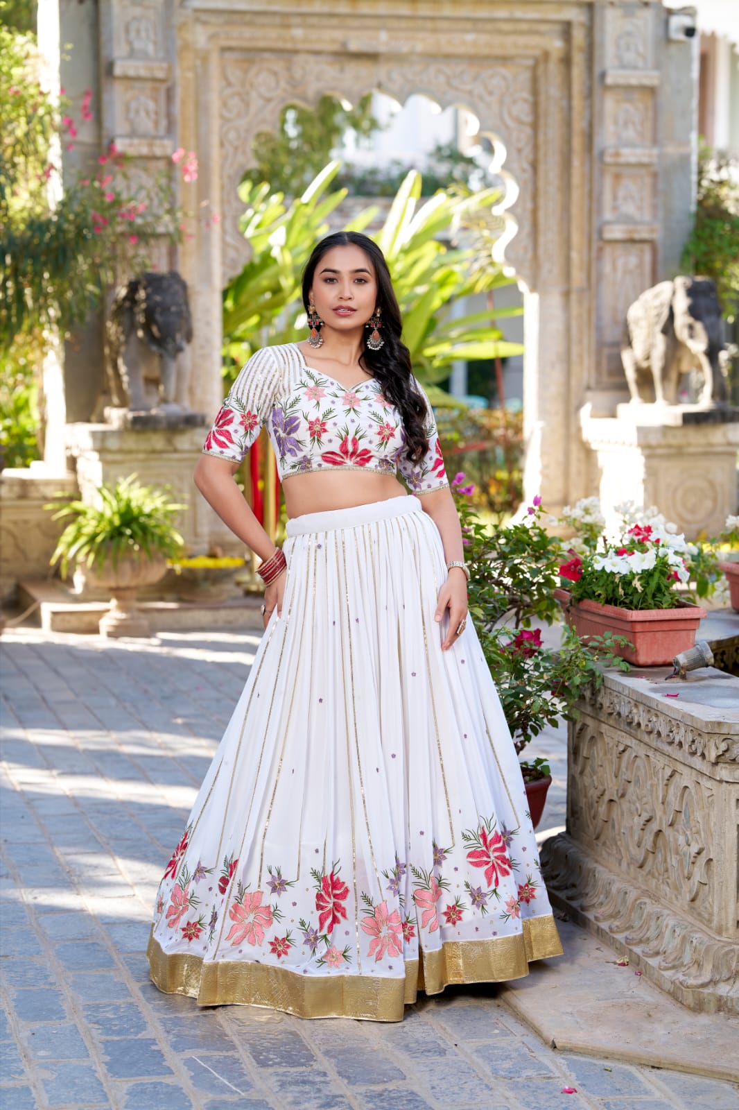 White Sequins Thread Embroidered Fashion Icon Lehanga