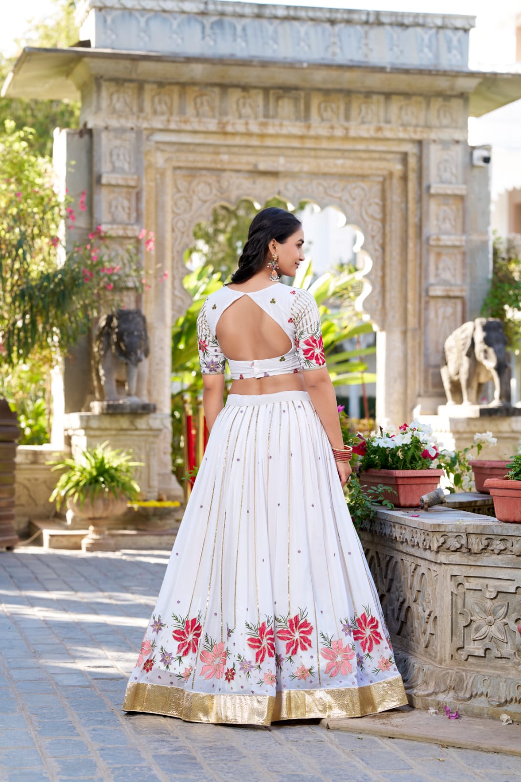White Sequins Thread Embroidered Fashion Icon Lehanga