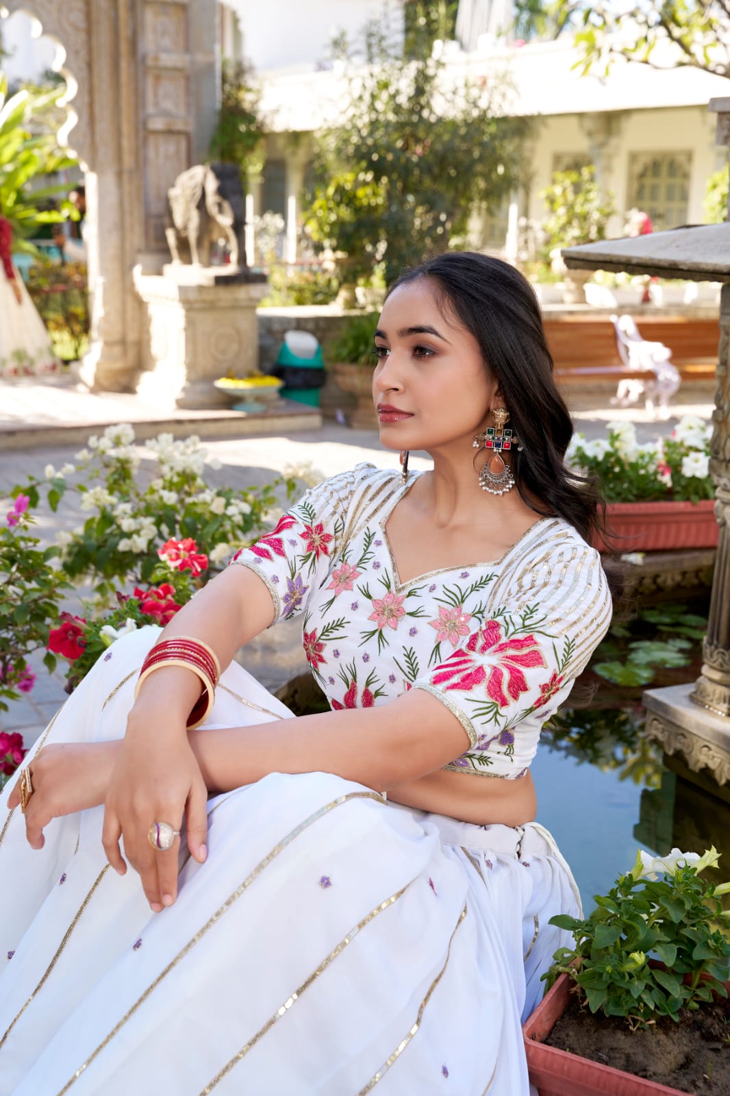White Sequins Thread Embroidered Fashion Icon Lehanga