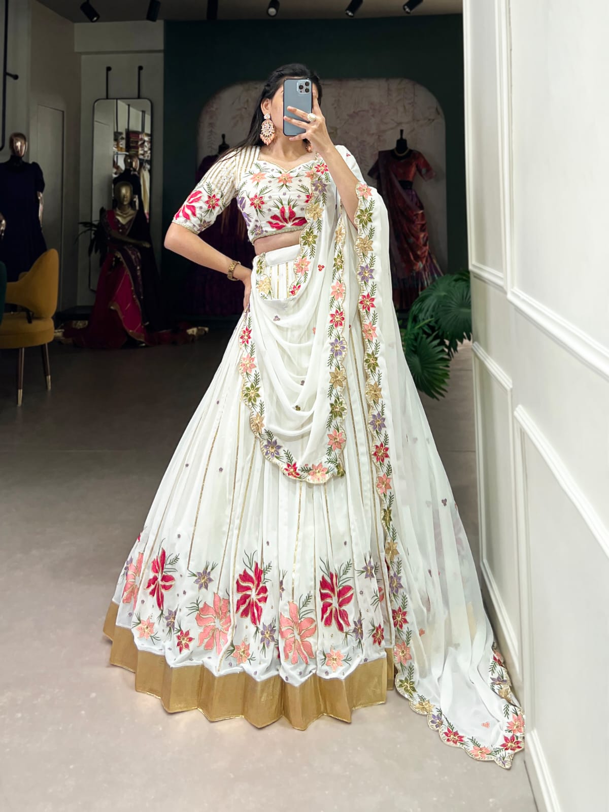 White Sequins Thread Embroidered Fashion Icon Lehanga