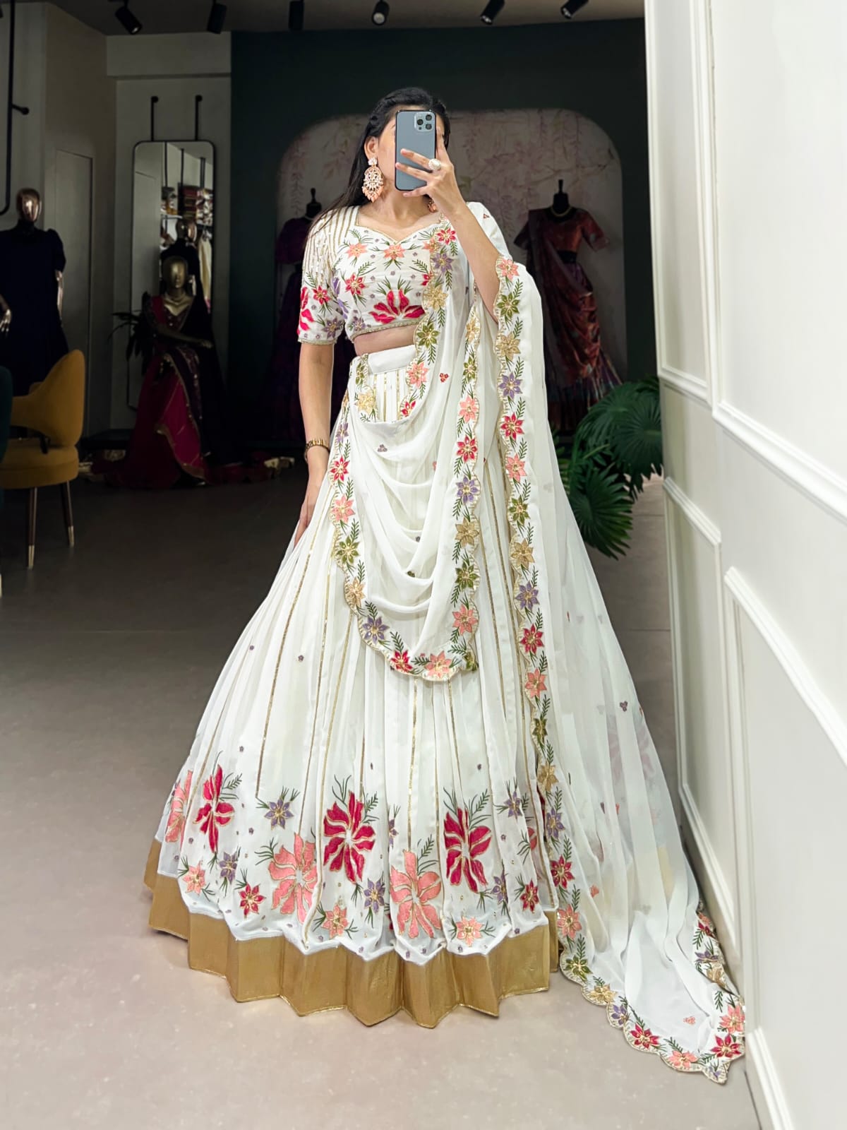 White Sequins Thread Embroidered Fashion Icon Lehanga