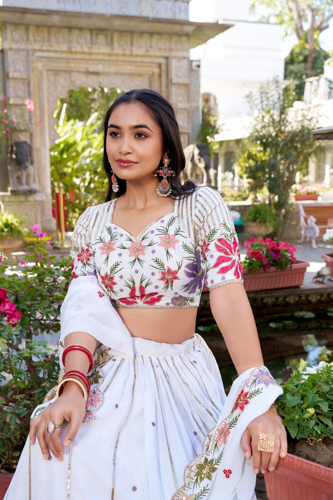 White Sequins Thread Embroidered Fashion Icon Lehanga