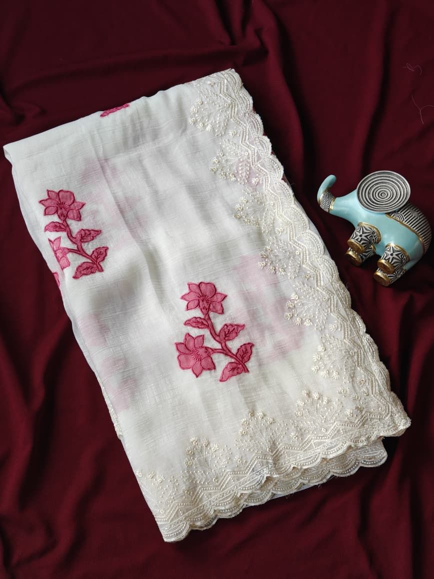 Applique Work Crunchy Silk Saree