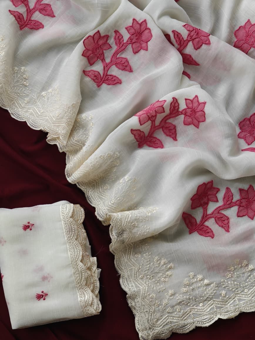 Applique Work Crunchy Silk Saree