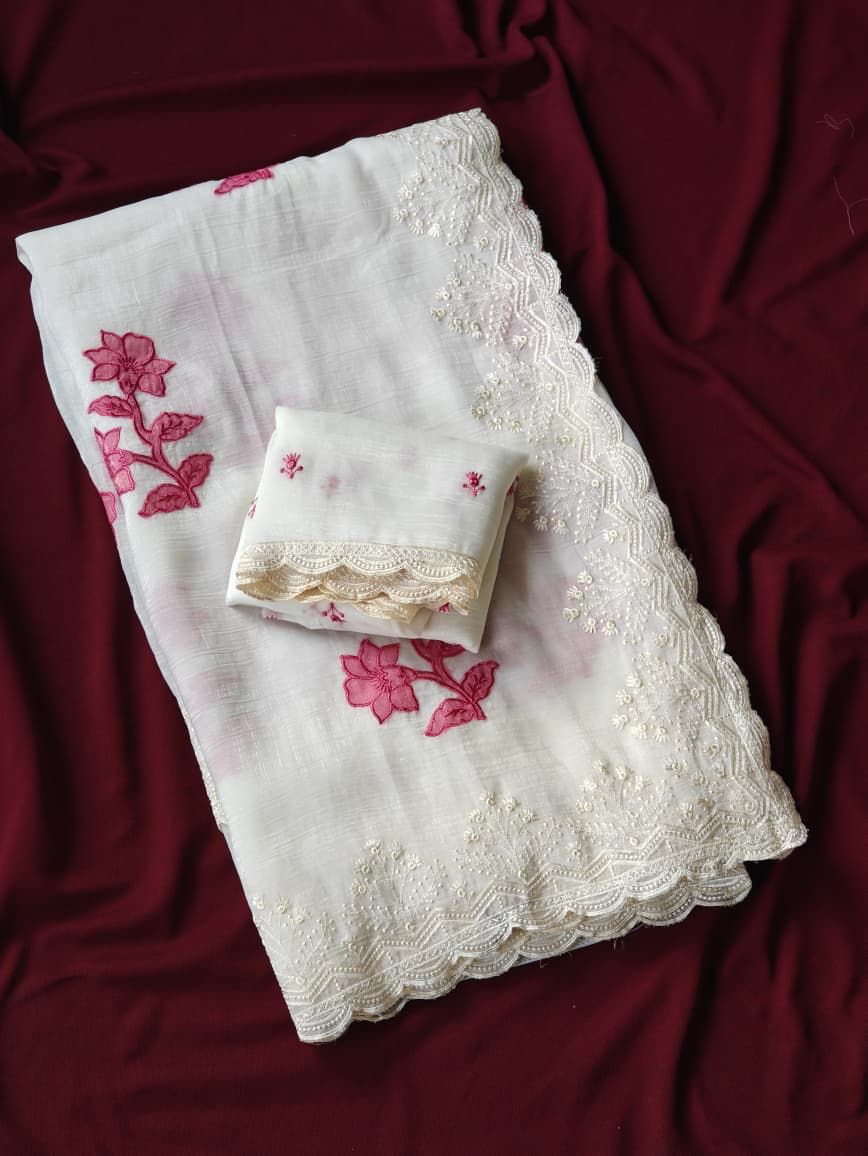 Applique Work Crunchy Silk Saree