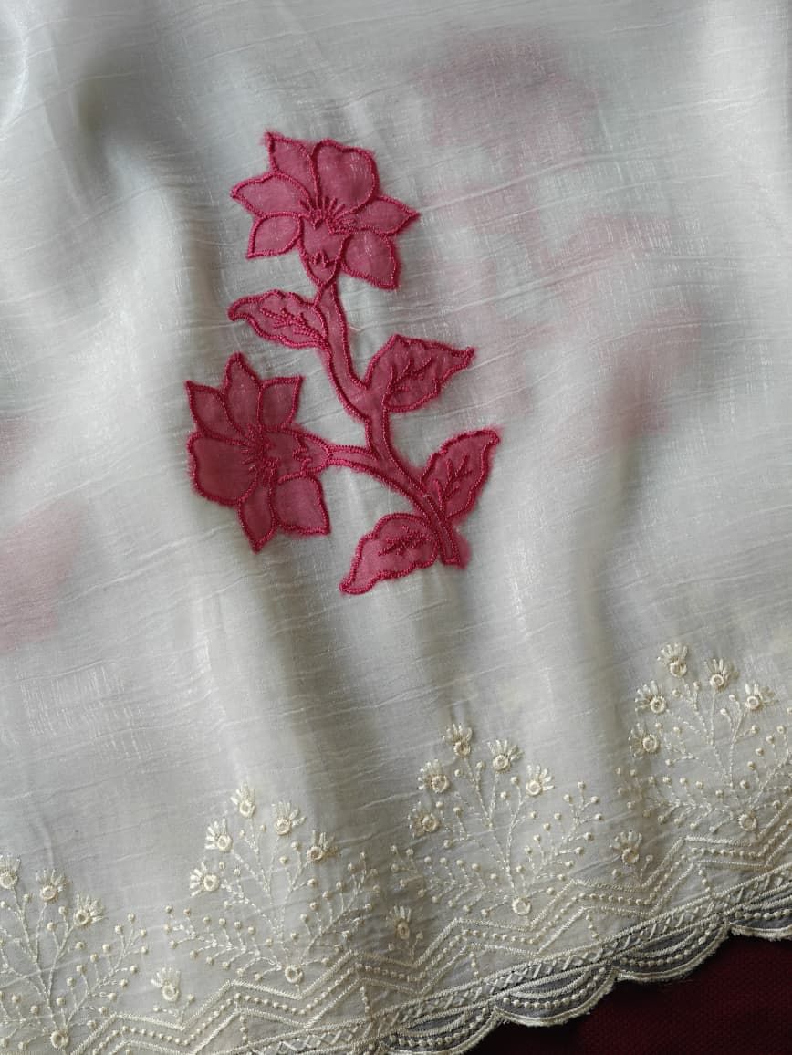 Applique Work Crunchy Silk Saree