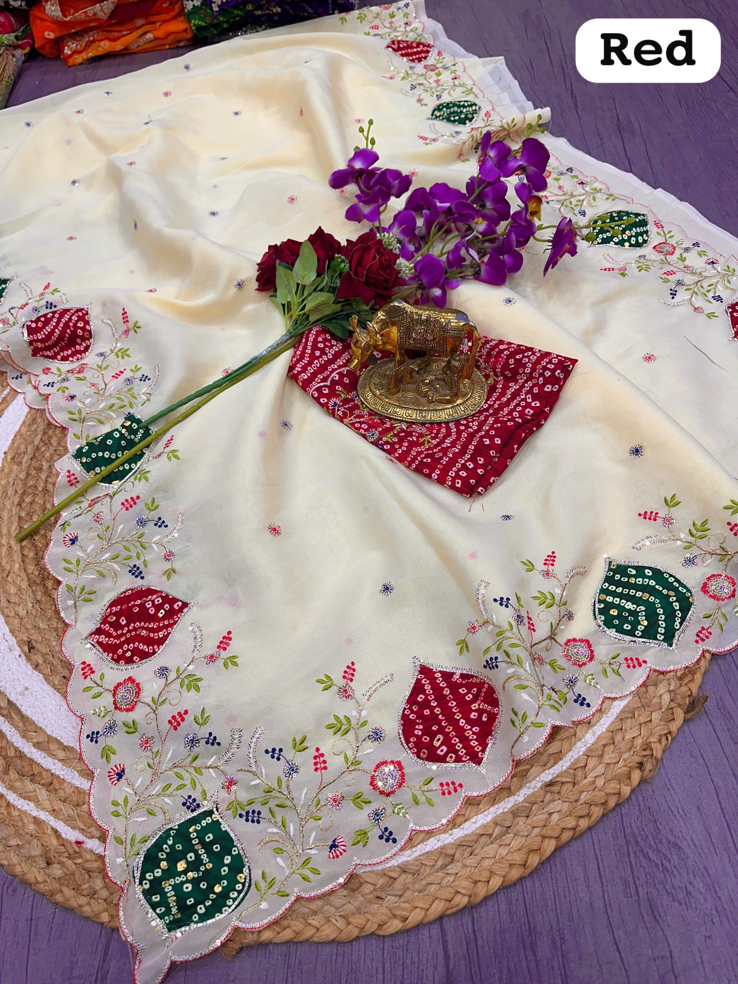 White Pure Crystal Saree in Bandhani Fusion