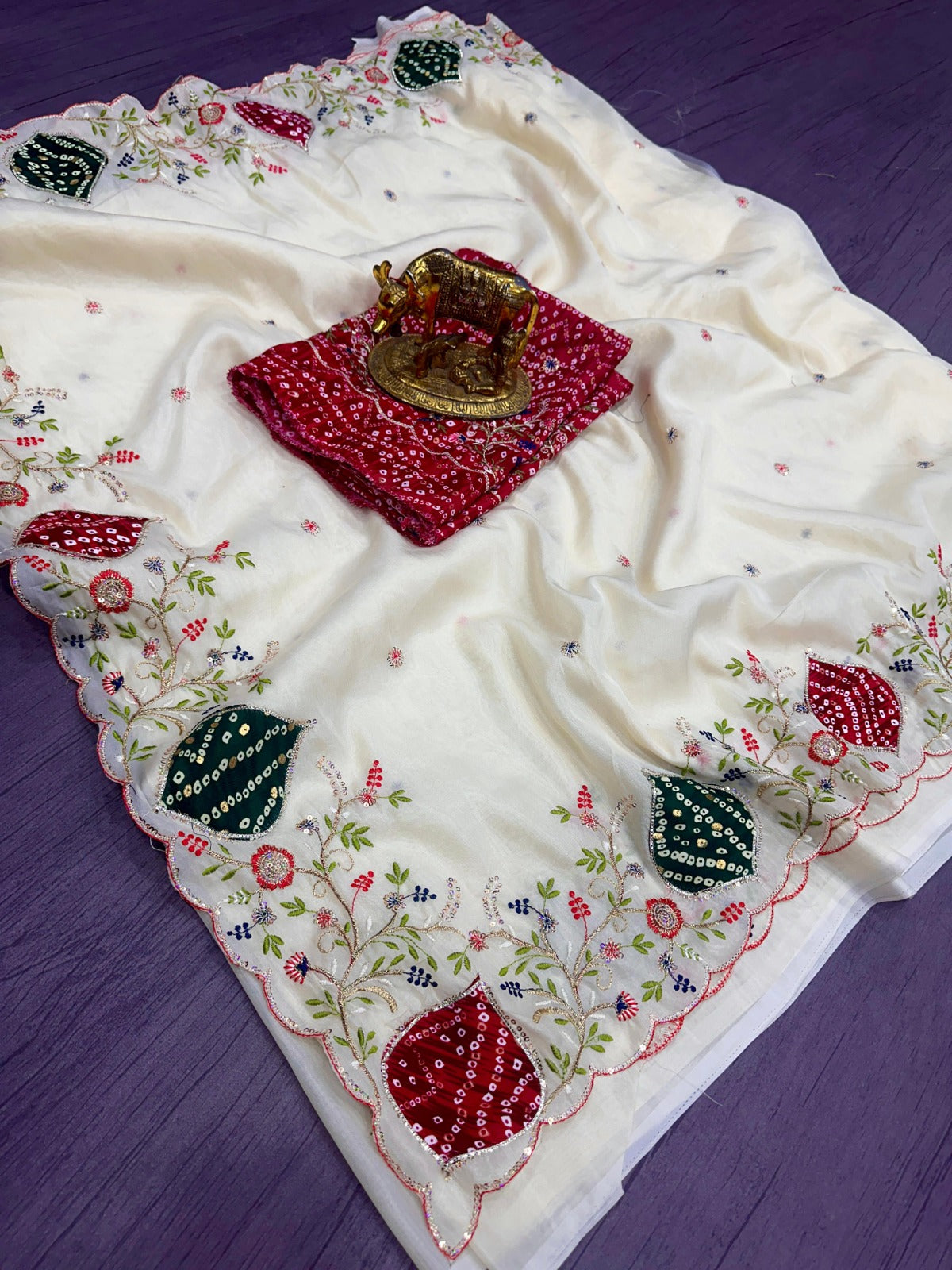 White Pure Crystal Saree in Bandhani Fusion