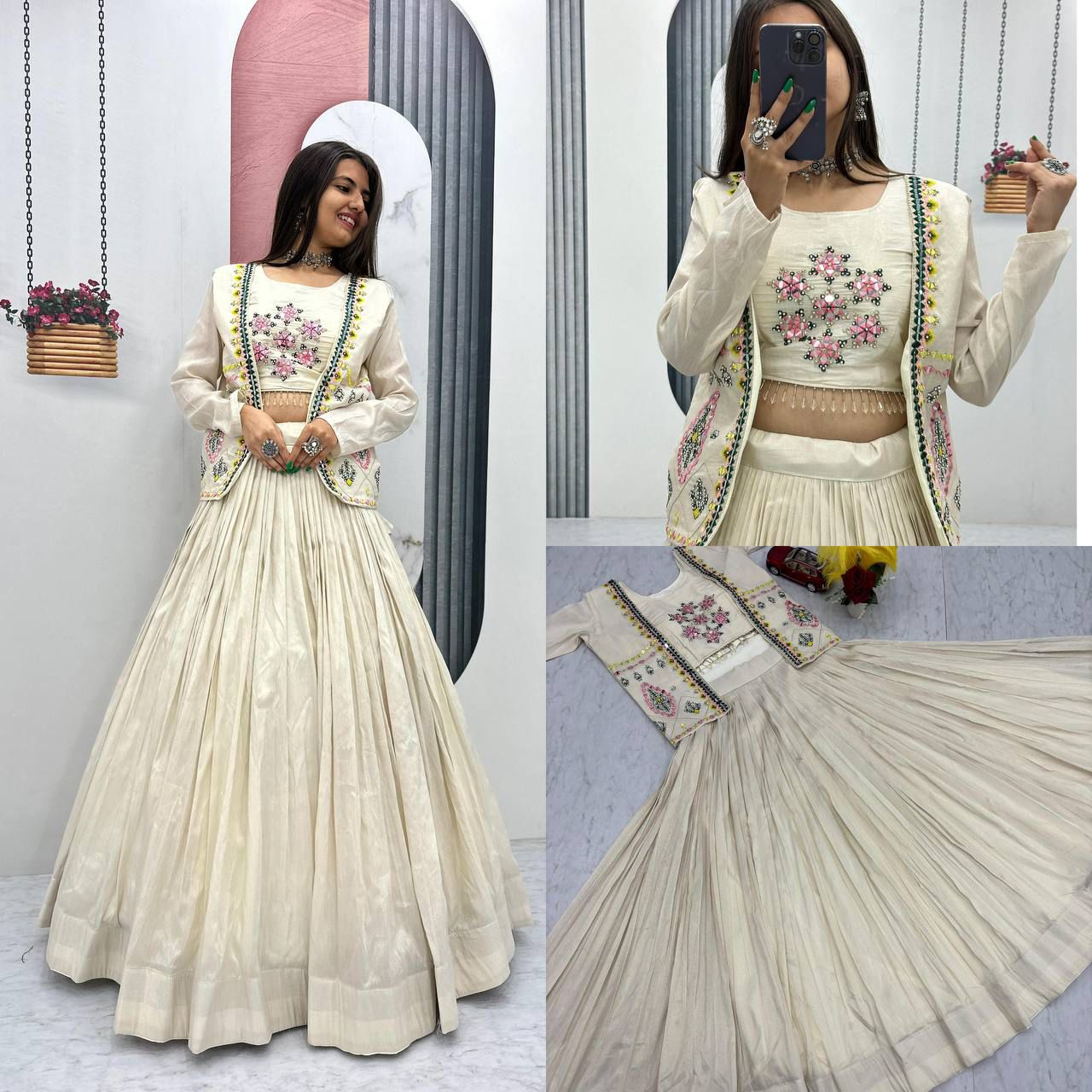 Stylish Crop Top Tissue Silk Outfit