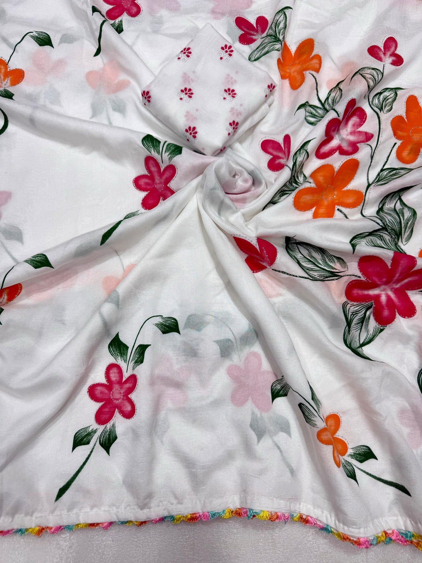 White Floral Print Wonderful Looks Saree