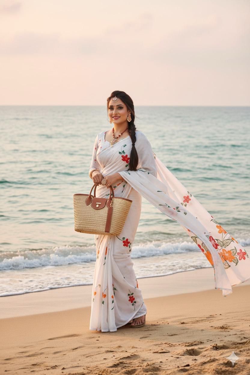 White Floral Print Wonderful Looks Saree