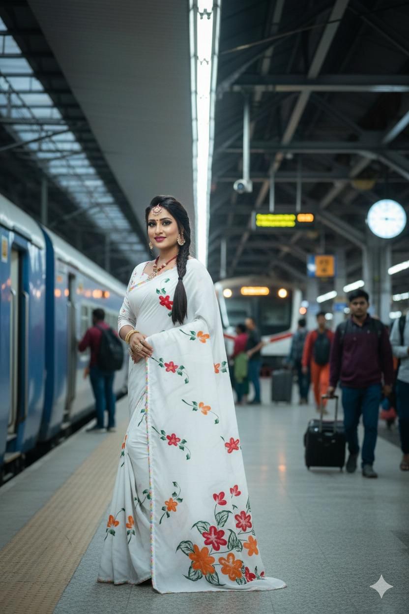 White Floral Print Wonderful Looks Saree